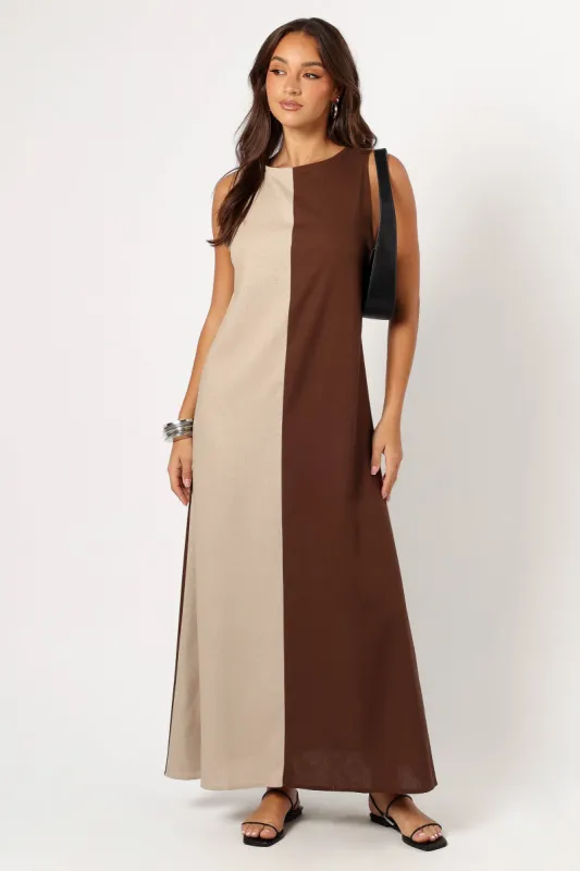 Lindi Maxi Dress - Brown/Beige made by Petal & Pup