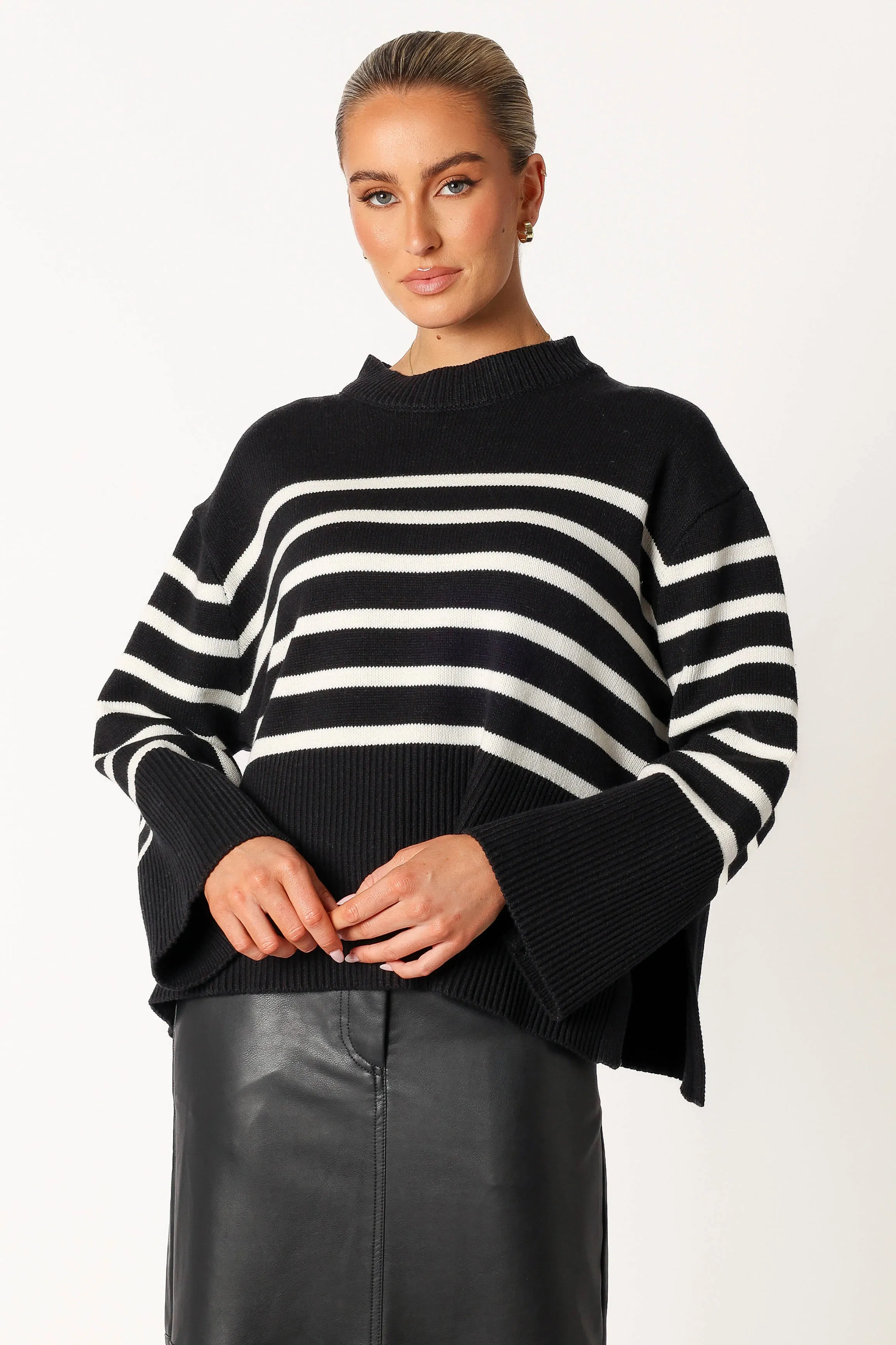Avalynn Striped Knit Sweater - Black White sold by Petal & Pup
