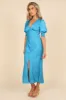 Juniper Puff Sleeve Buttoned Midi Dress - Blue sold by Petal & Pup