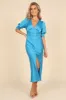 Juniper Puff Sleeve Buttoned Midi Dress - Blue sold by Petal & Pup