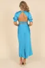 Juniper Puff Sleeve Buttoned Midi Dress - Blue sold by Petal & Pup