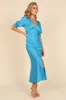Juniper Puff Sleeve Buttoned Midi Dress - Blue sold by Petal & Pup