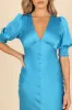 Juniper Puff Sleeve Buttoned Midi Dress - Blue sold by Petal & Pup