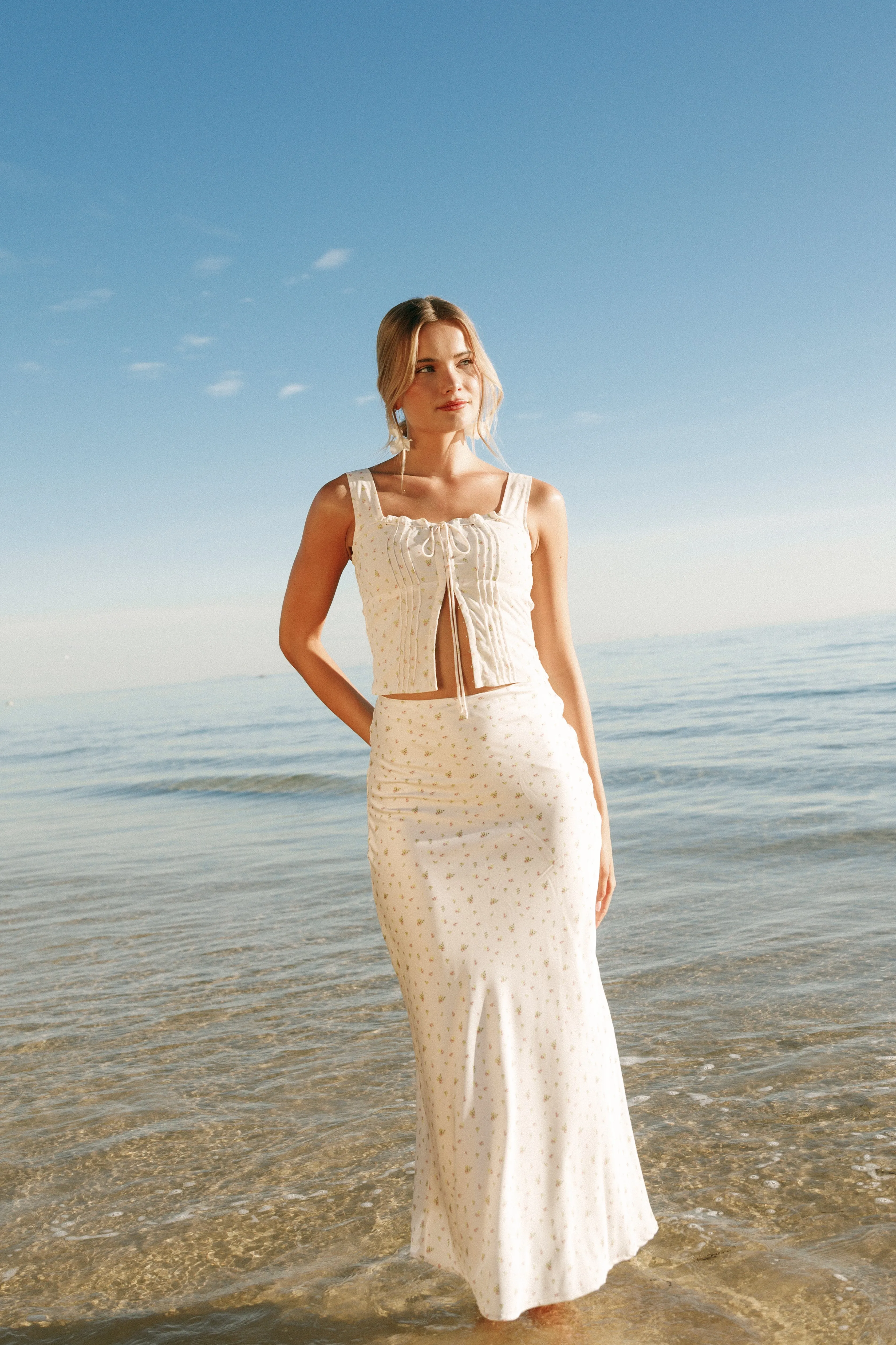 Mei Satin Midi Skirt - Tiny Blooms sold by Petal & Pup