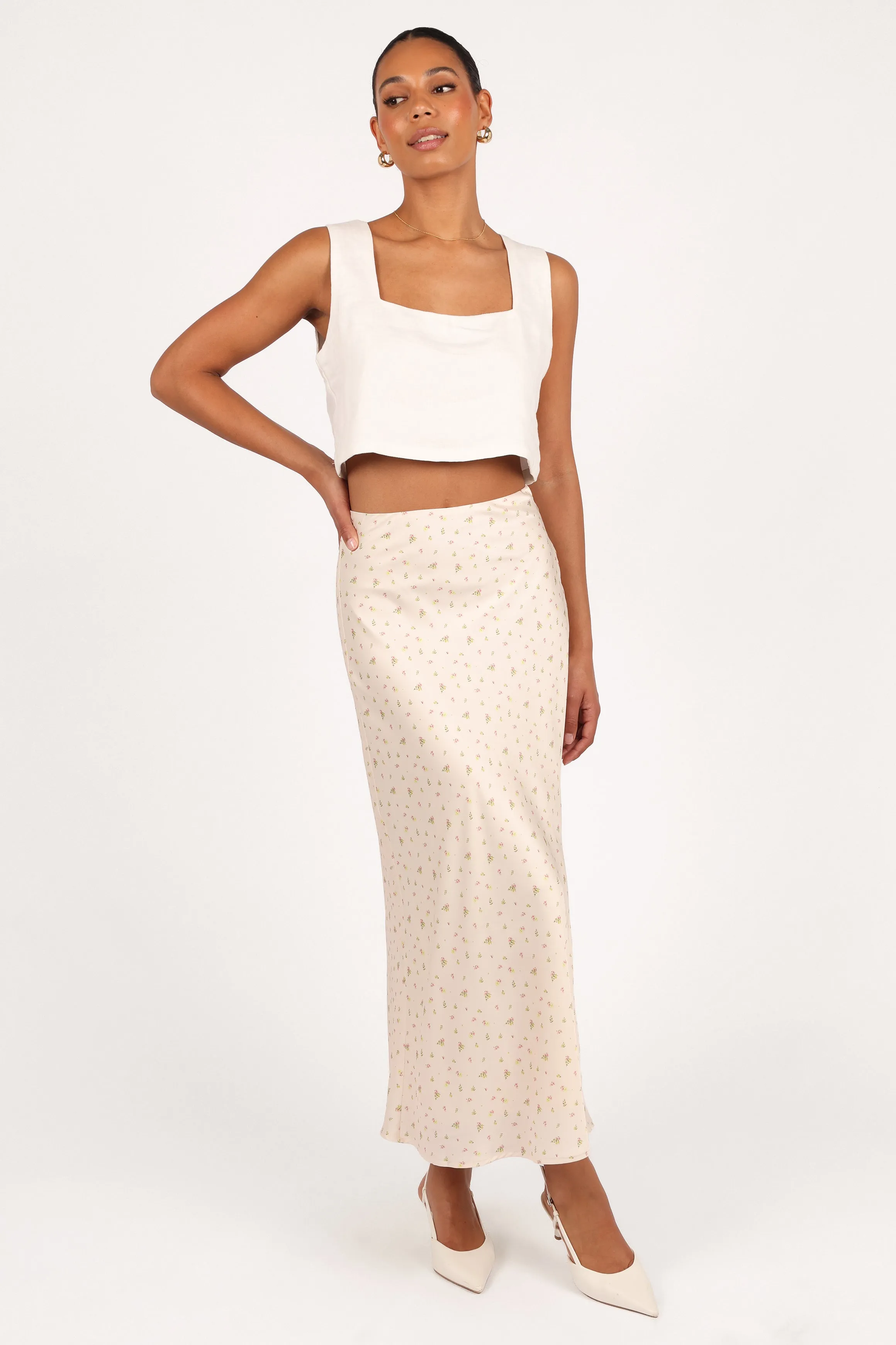 Mei Satin Midi Skirt - Tiny Blooms sold by Petal & Pup product image thumbnail 3