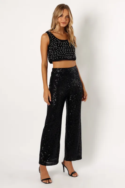 Lilianna Sequin Flare Pant - Black sold by Petal & Pup