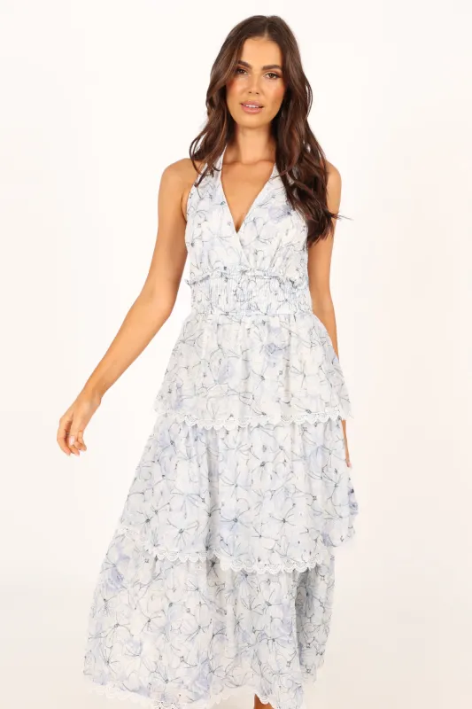 Casey Halterneck Midi Dress - Blue sold by Petal & Pup