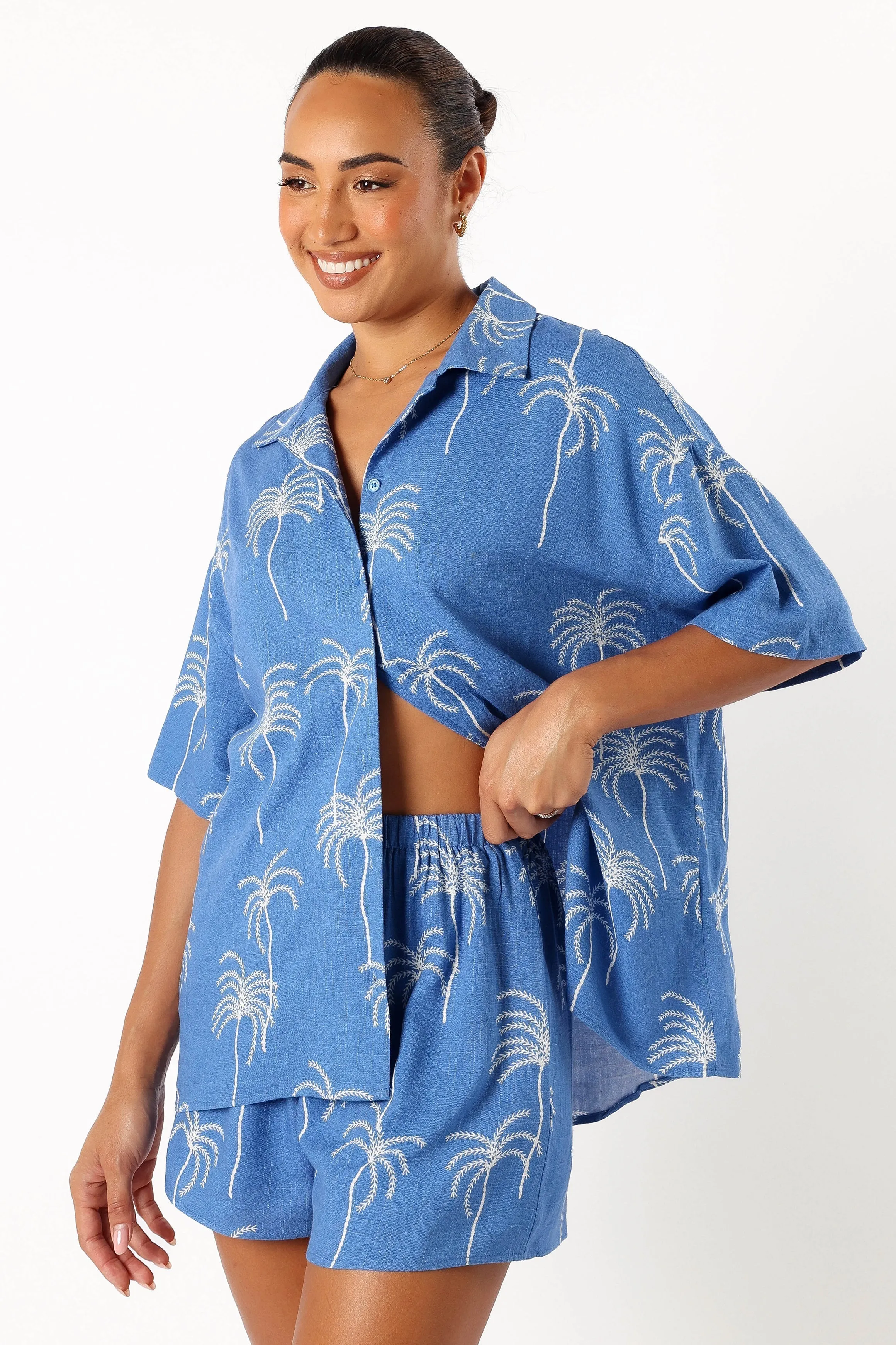 Amira Short Sleeve Shirt - Blue Palm Print sold by Petal & Pup product image thumbnail 3