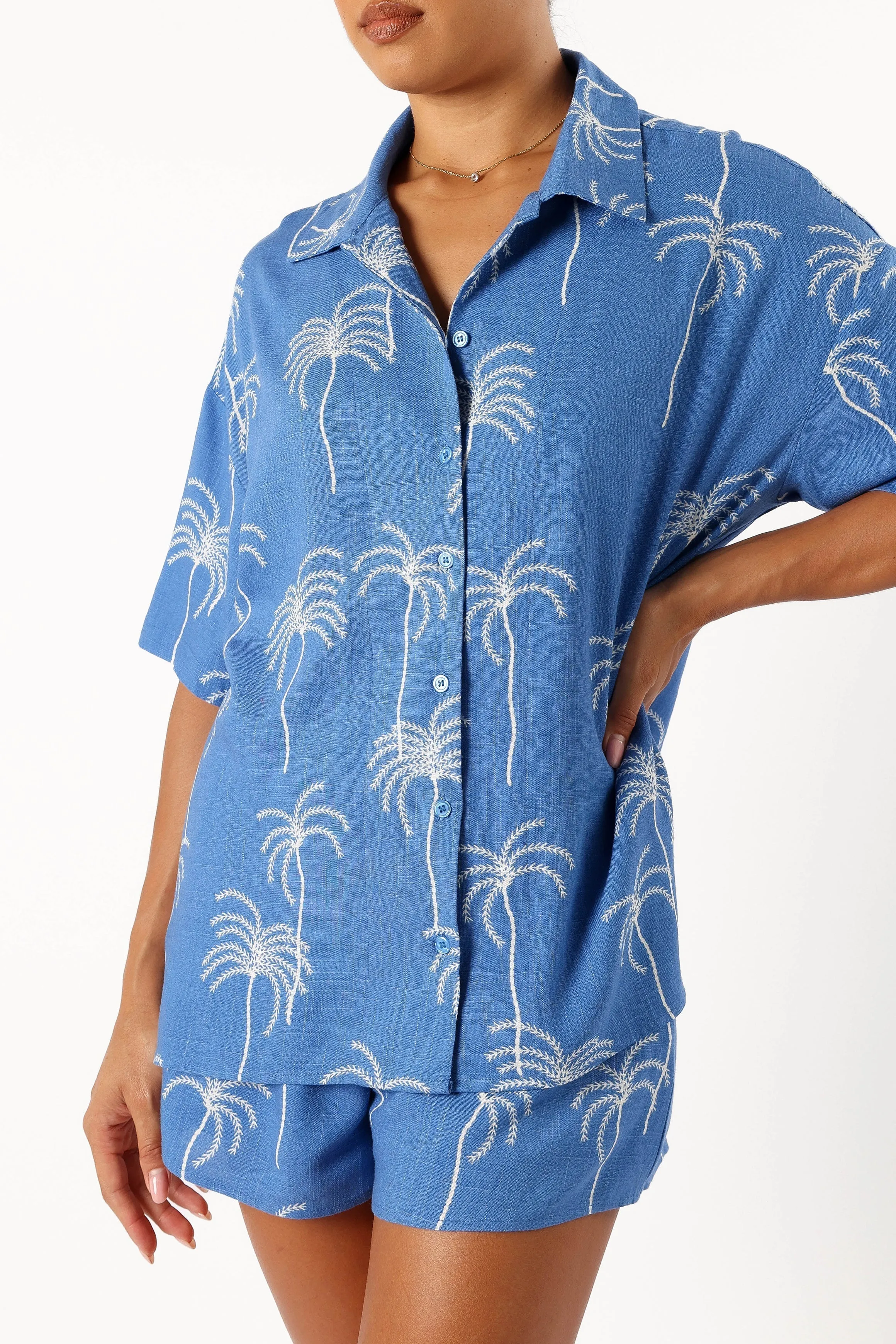 Amira Short Sleeve Shirt - Blue Palm Print sold by Petal & Pup product image thumbnail 4