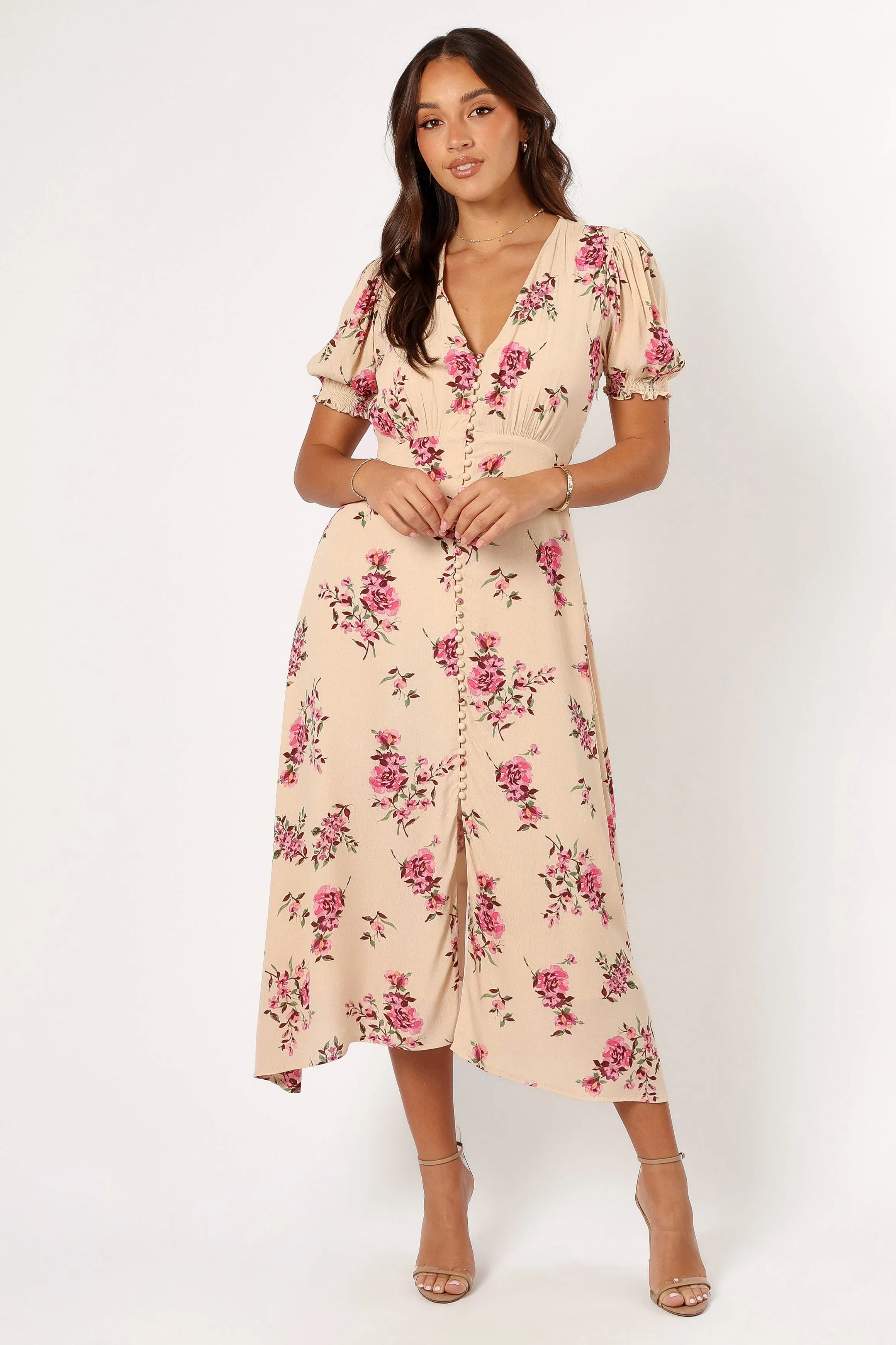 Logen Floral Midi Dress - Vanilla Rose sold by Petal & Pup