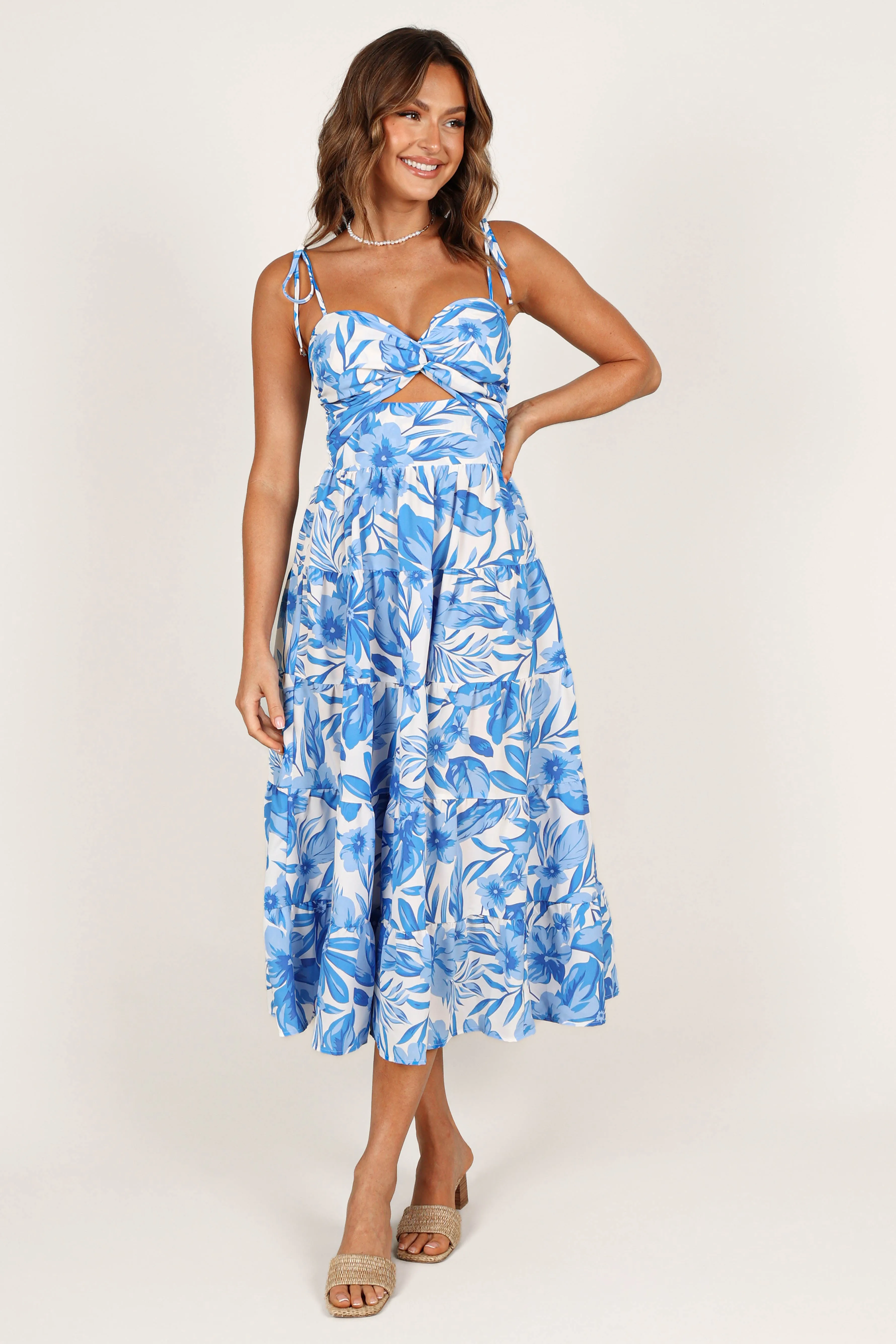 Rose Midi Dress - Blue/White sold by Petal & Pup