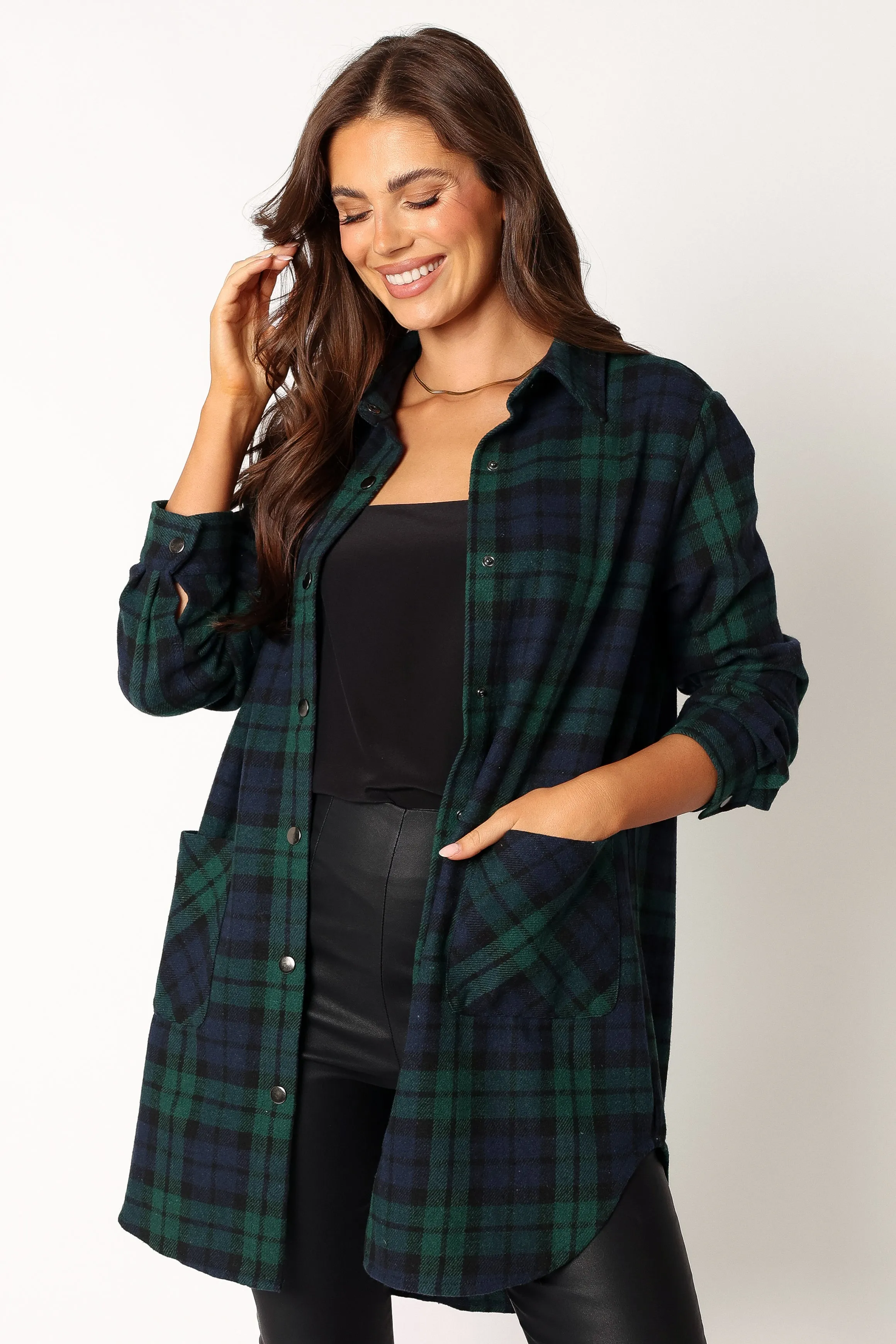 Lilith Plaid Shacket - Hunter Green sold by Petal & Pup