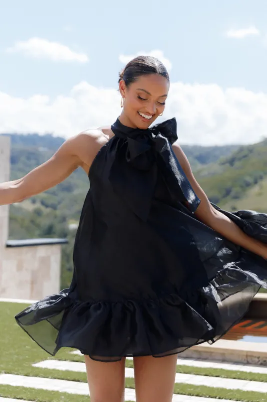 Sophia Bow Mini Dress - Black sold by Petal & Pup
