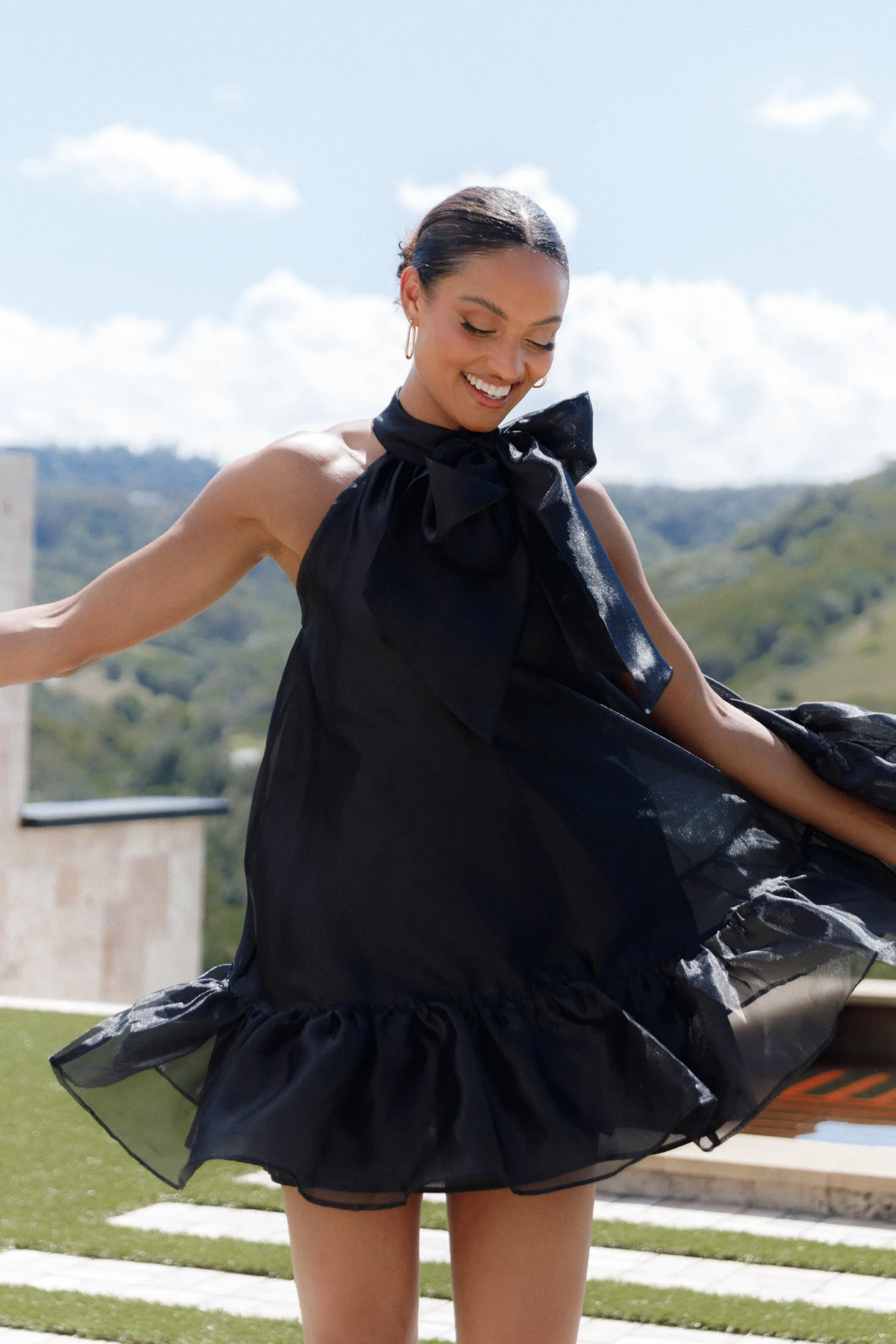 Sophia Bow Mini Dress - Black sold by Petal & Pup