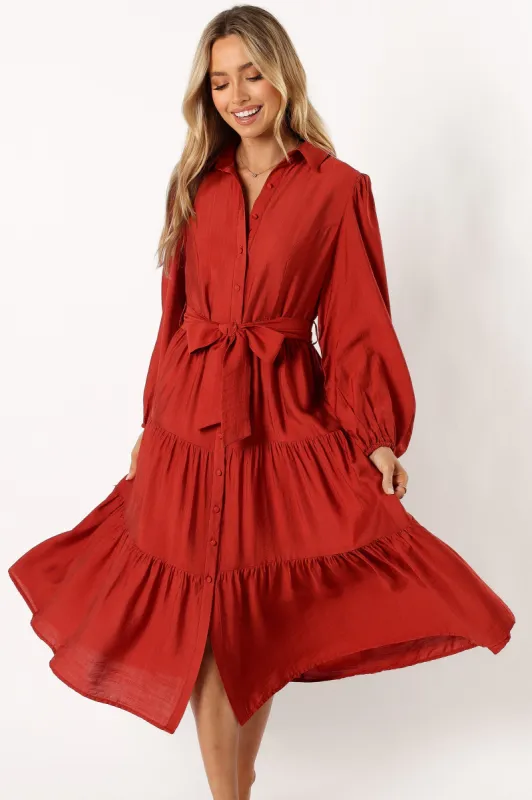 Mattie Long Sleeve Midi Dress - Rust sold by Petal & Pup