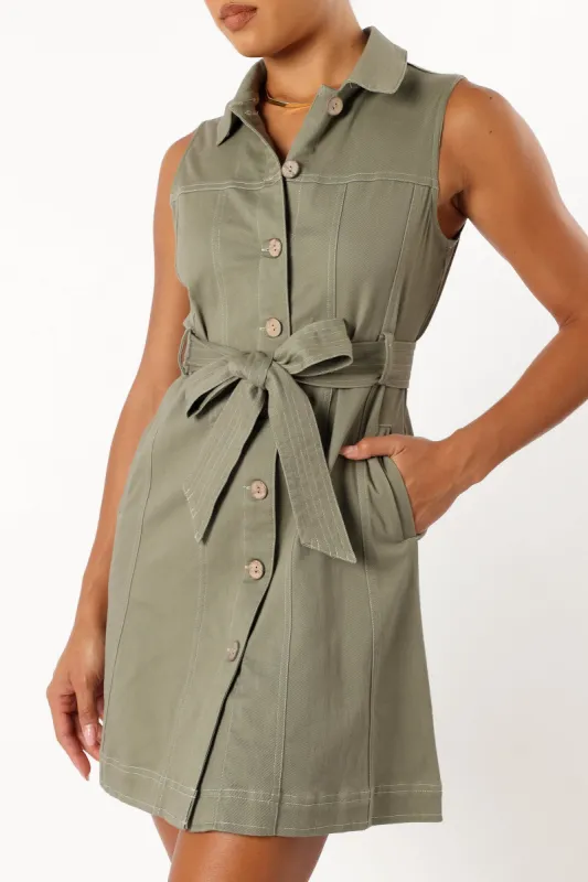 Jayne Mini Dress - Khaki sold by Petal & Pup