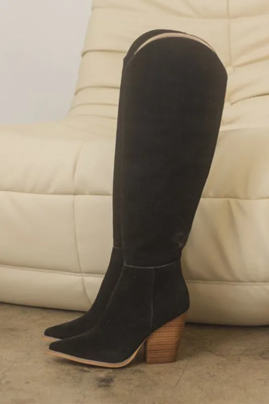 Clara Knee High Western Boots - Black Suede sold by Petal & Pup