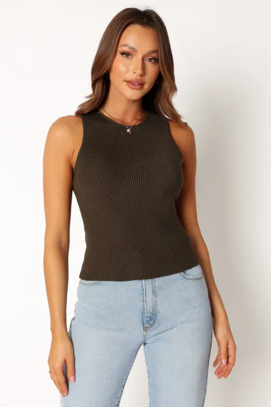 Davie Ribbed Knit Top - Khaki sold by Petal & Pup