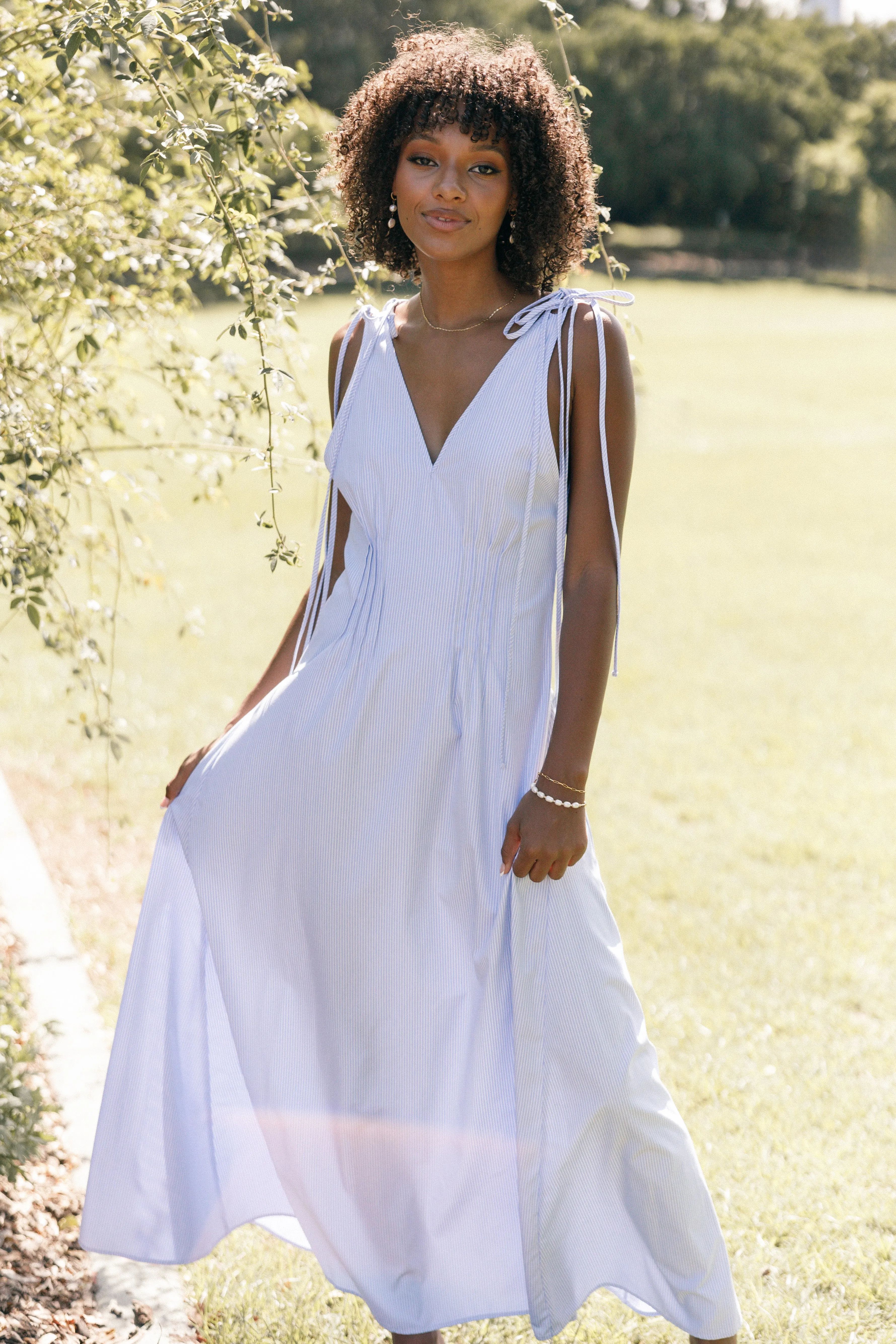 Jaynie Maxi Dress - Blue Stripe sold by Petal & Pup