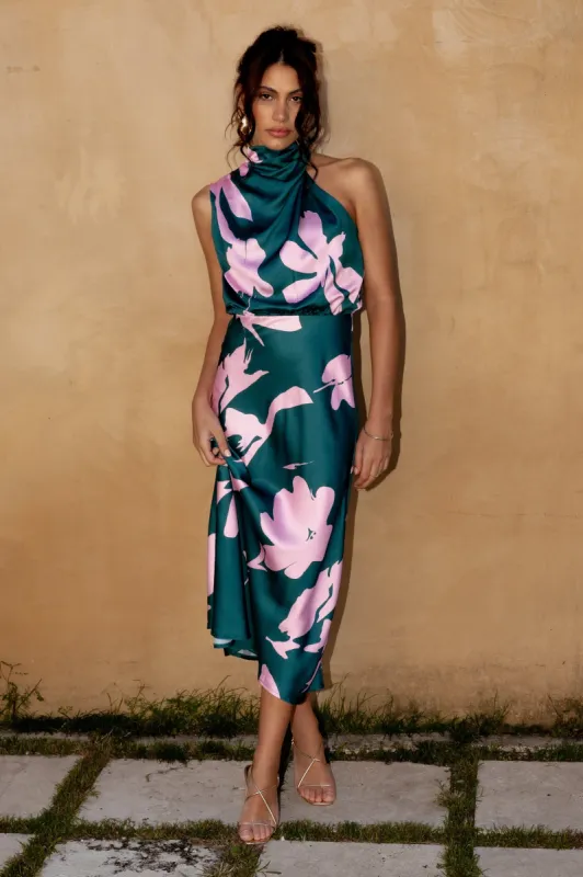 Anabelle Halter Neck Maxi Dress - Green Pink sold by Petal & Pup