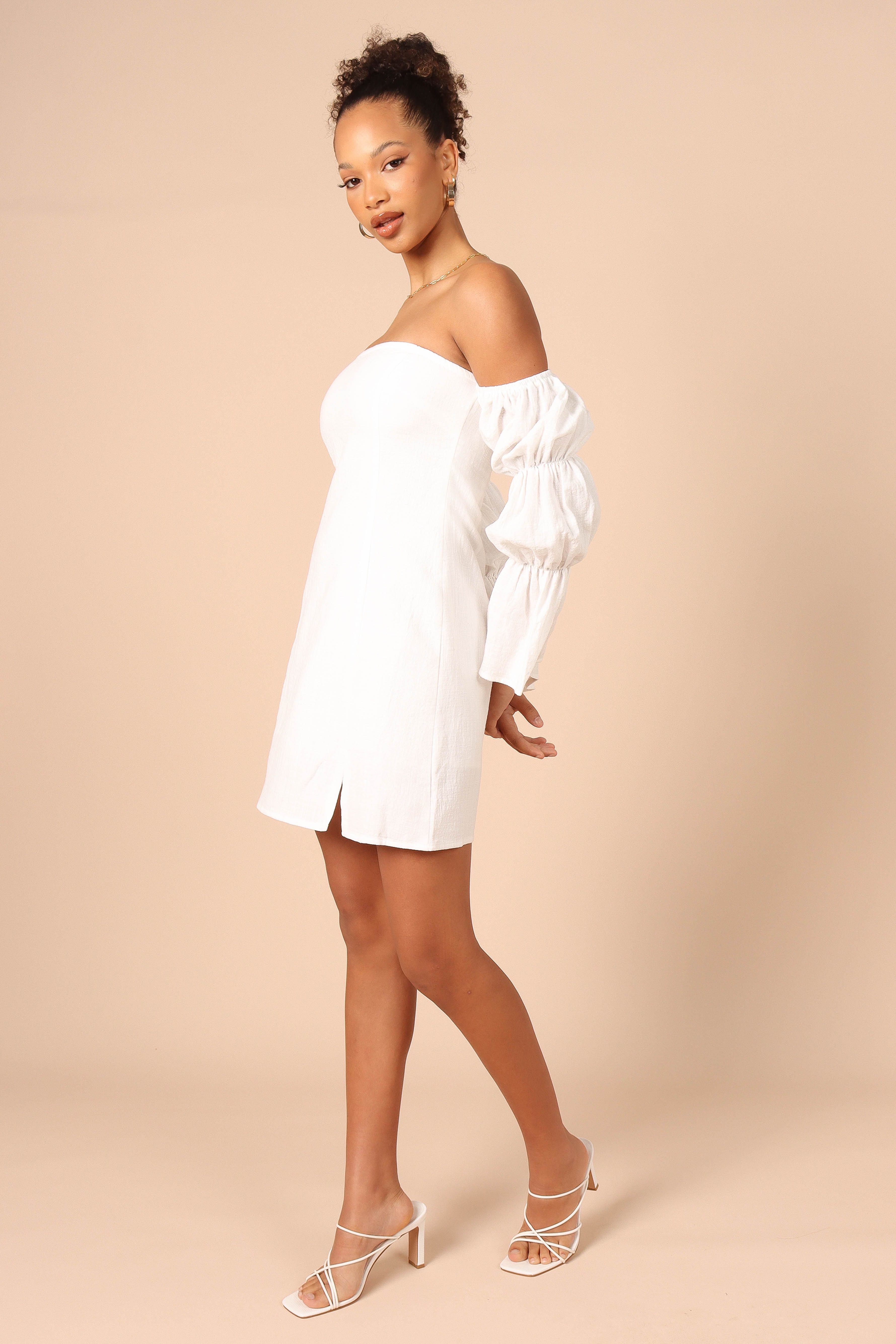 Cherese Puff Sleeve Mini Dress - White sold by Petal & Pup product image thumbnail 5