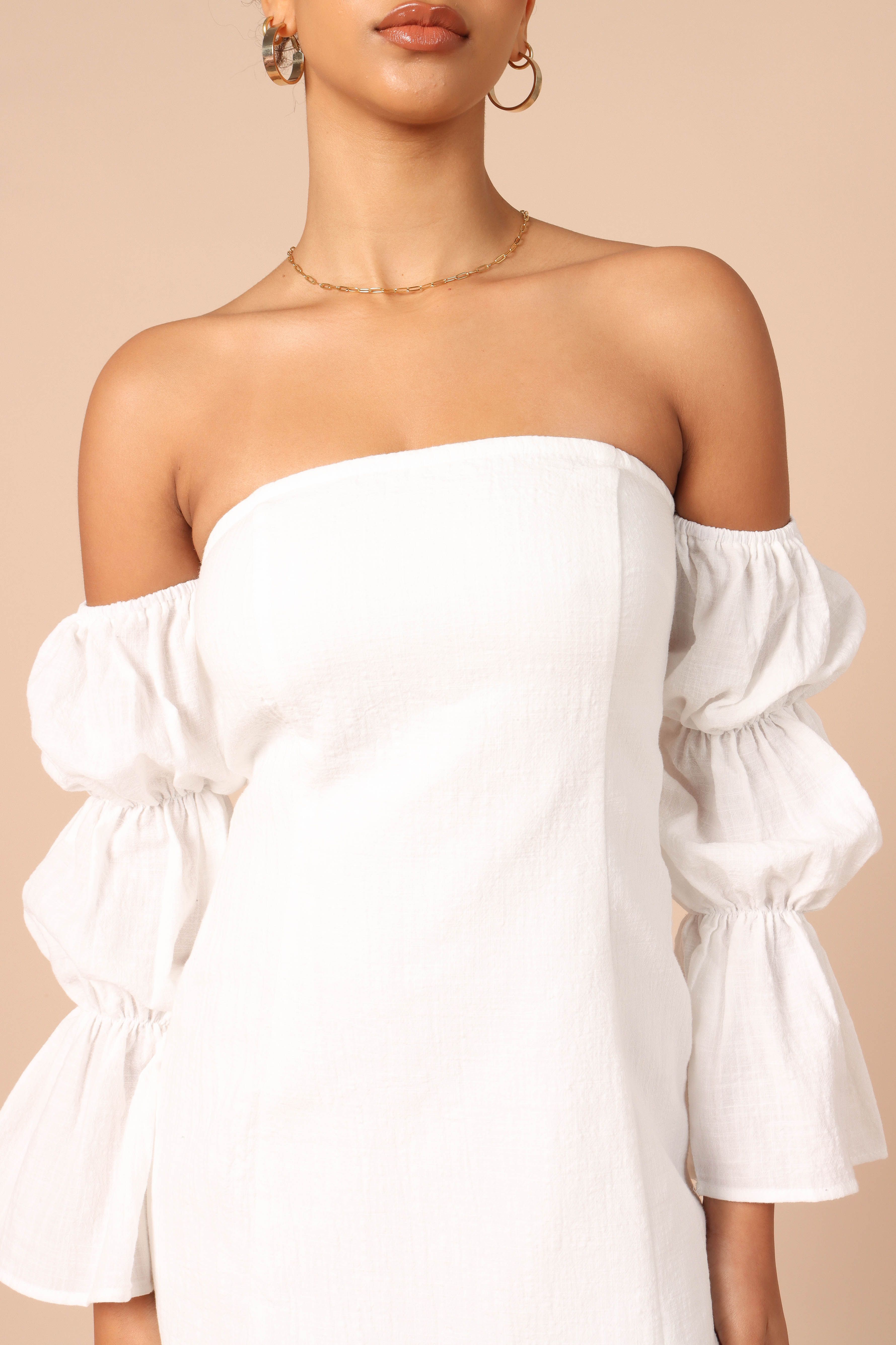 Cherese Puff Sleeve Mini Dress - White sold by Petal & Pup product image thumbnail 4