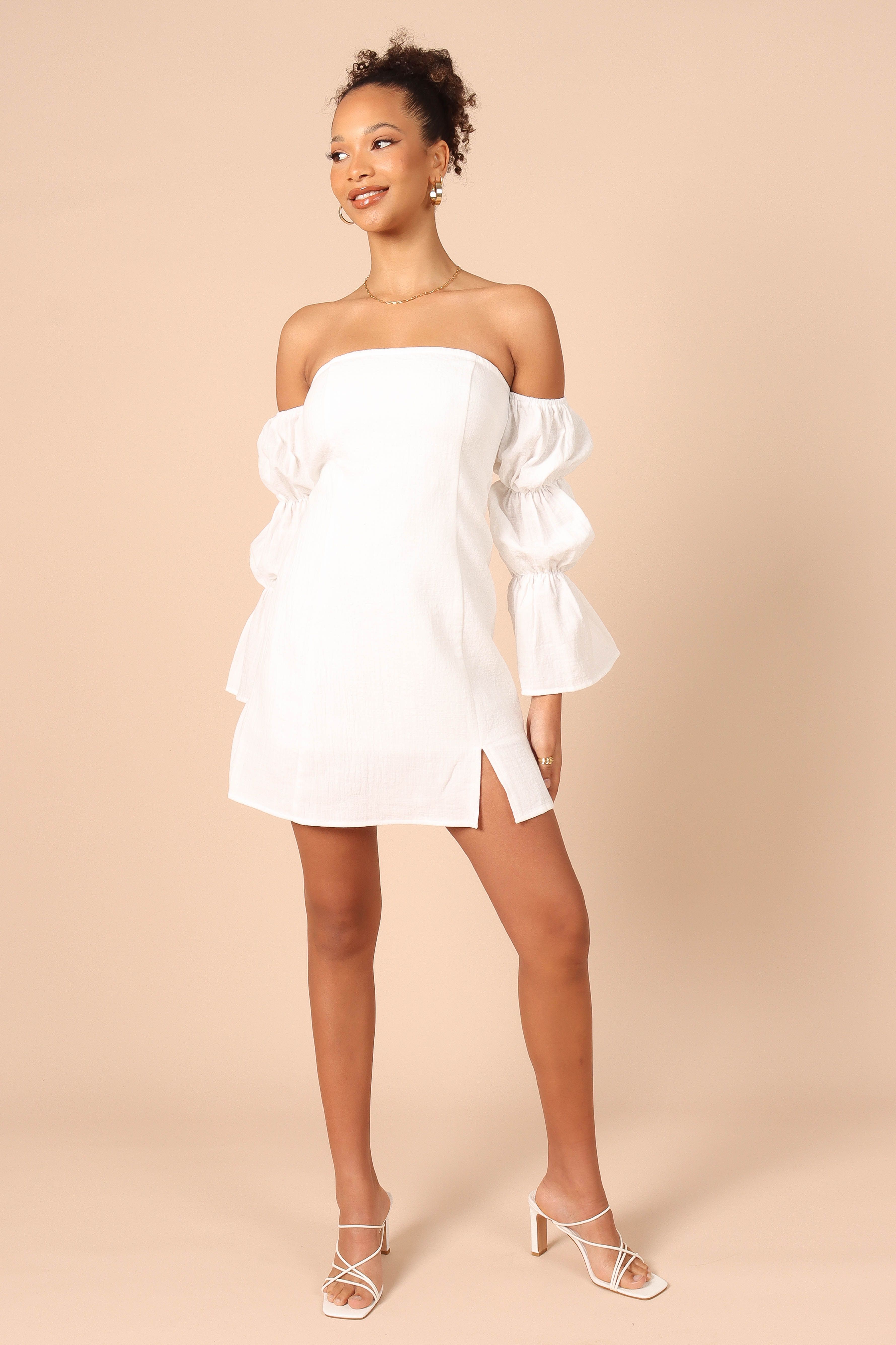 Cherese Puff Sleeve Mini Dress - White sold by Petal & Pup product image thumbnail 6