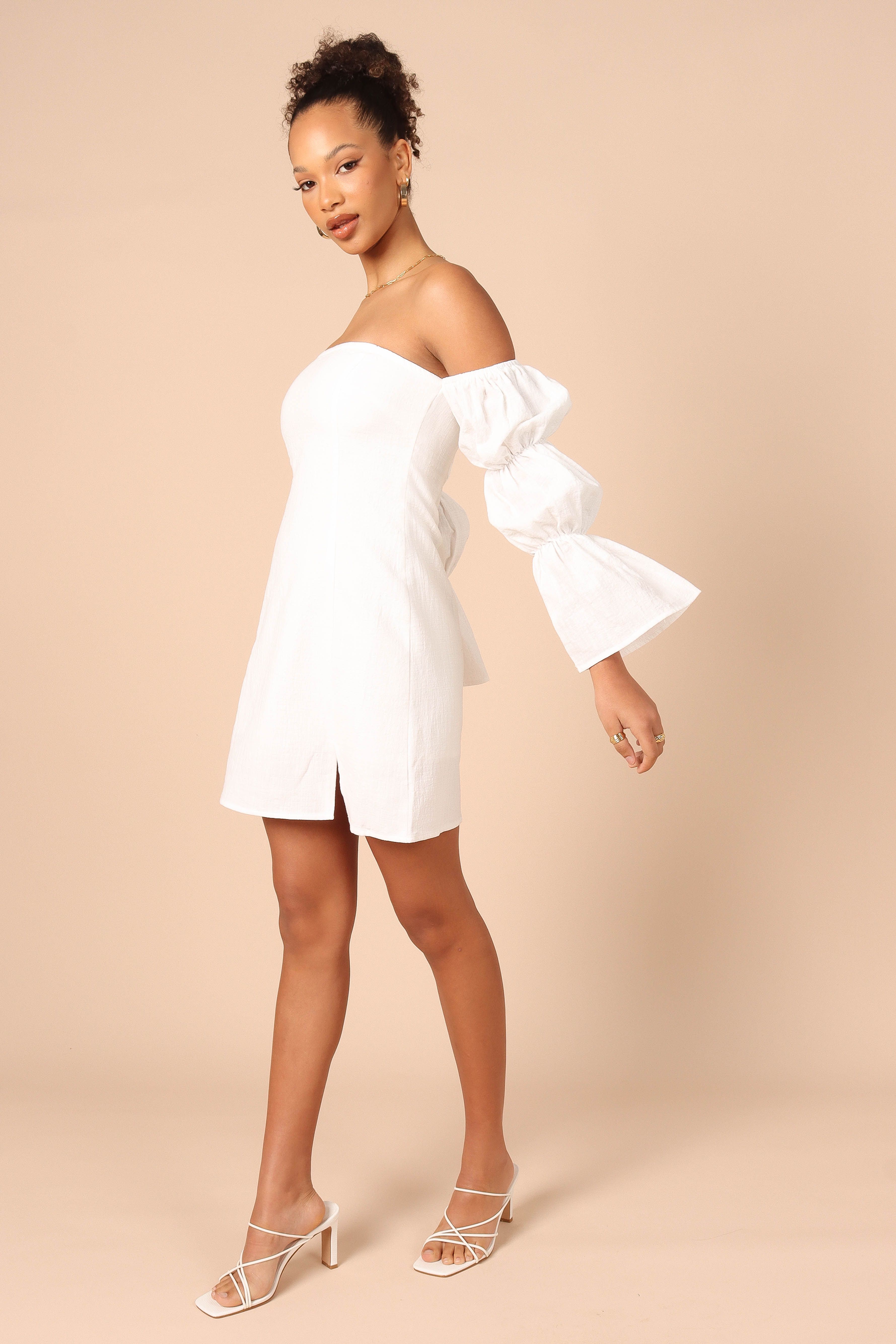 Cherese Puff Sleeve Mini Dress - White sold by Petal & Pup product image thumbnail 3