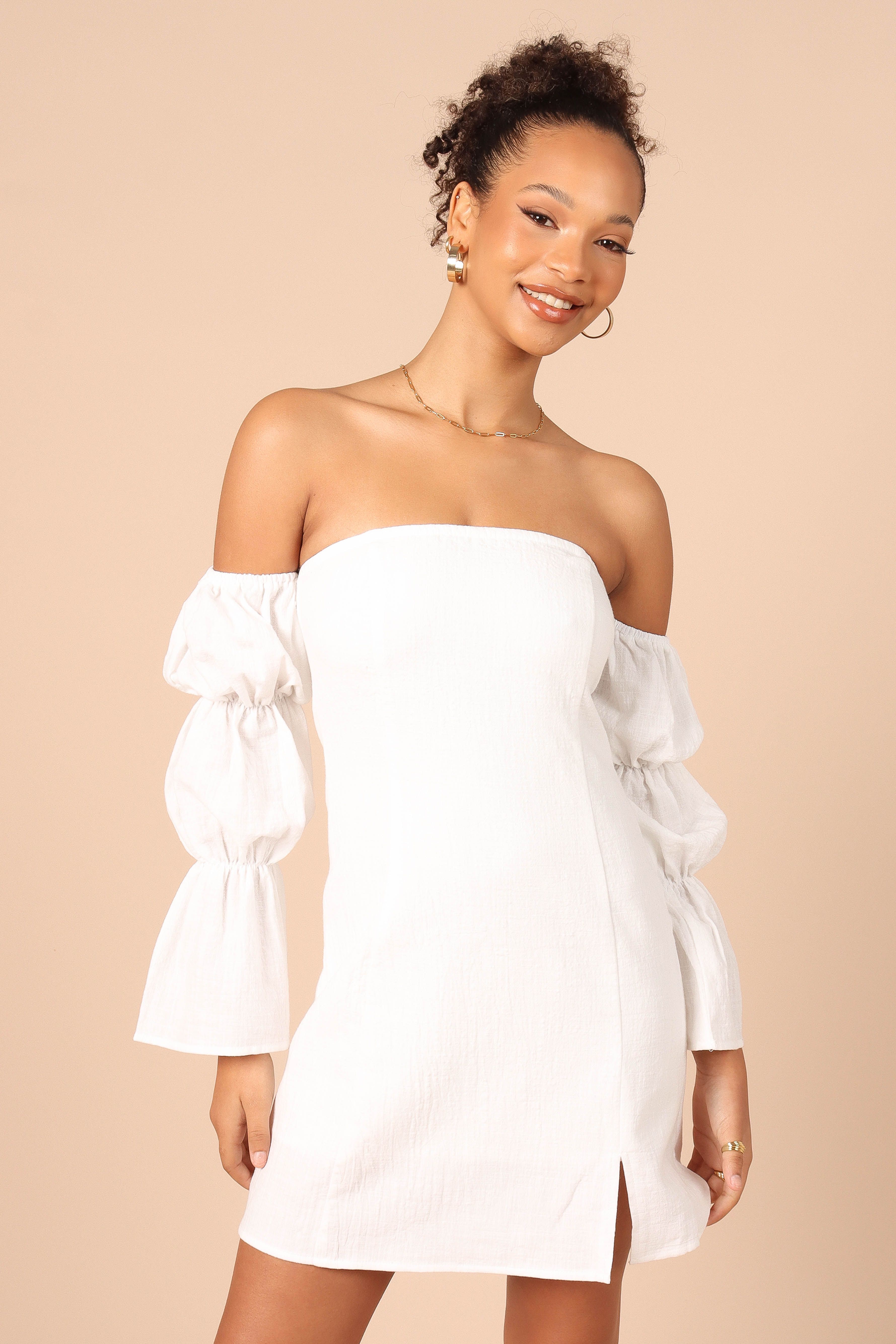 Cherese Puff Sleeve Mini Dress - White sold by Petal & Pup product image thumbnail 7