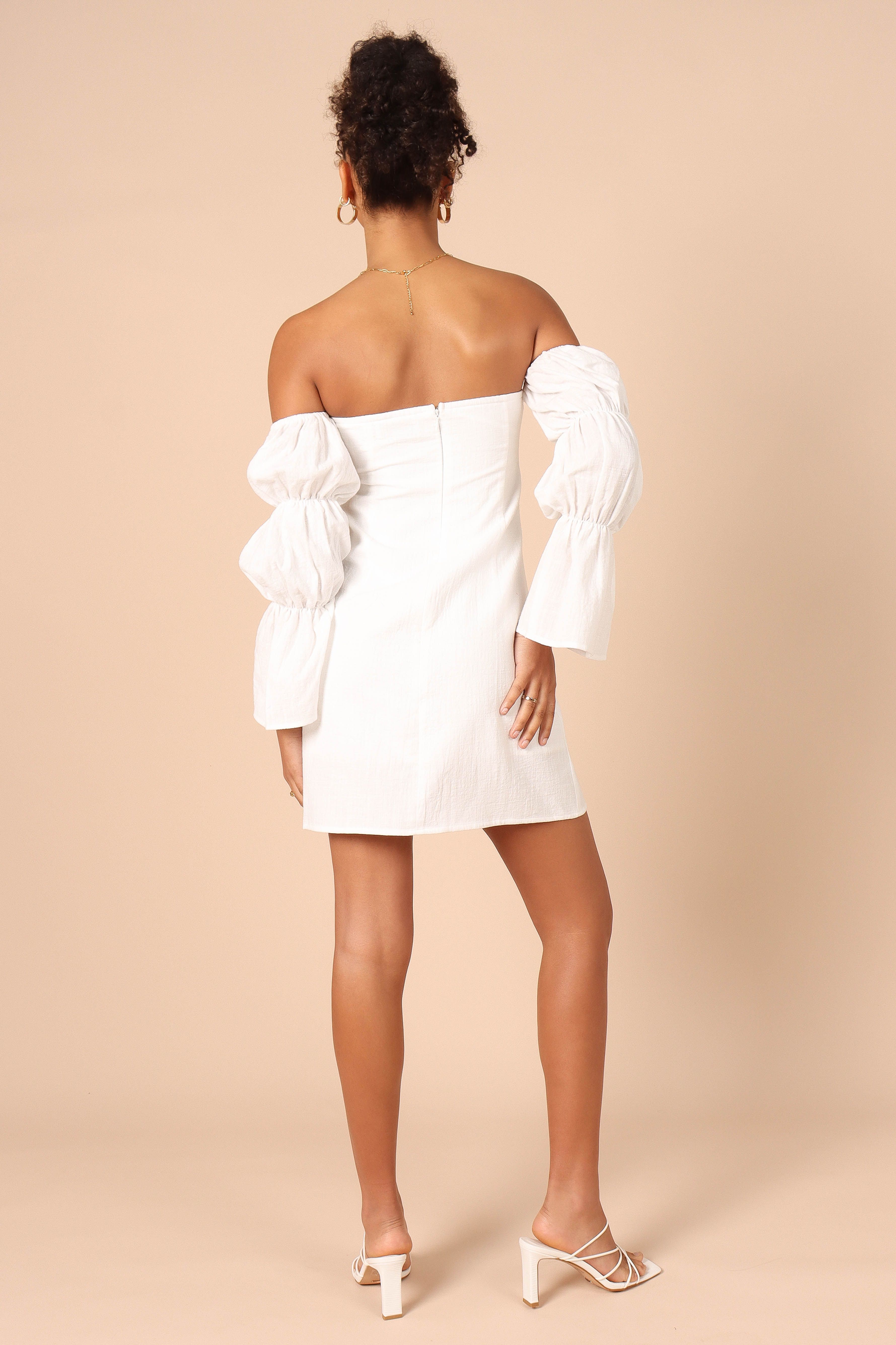 Cherese Puff Sleeve Mini Dress - White sold by Petal & Pup product image thumbnail 2