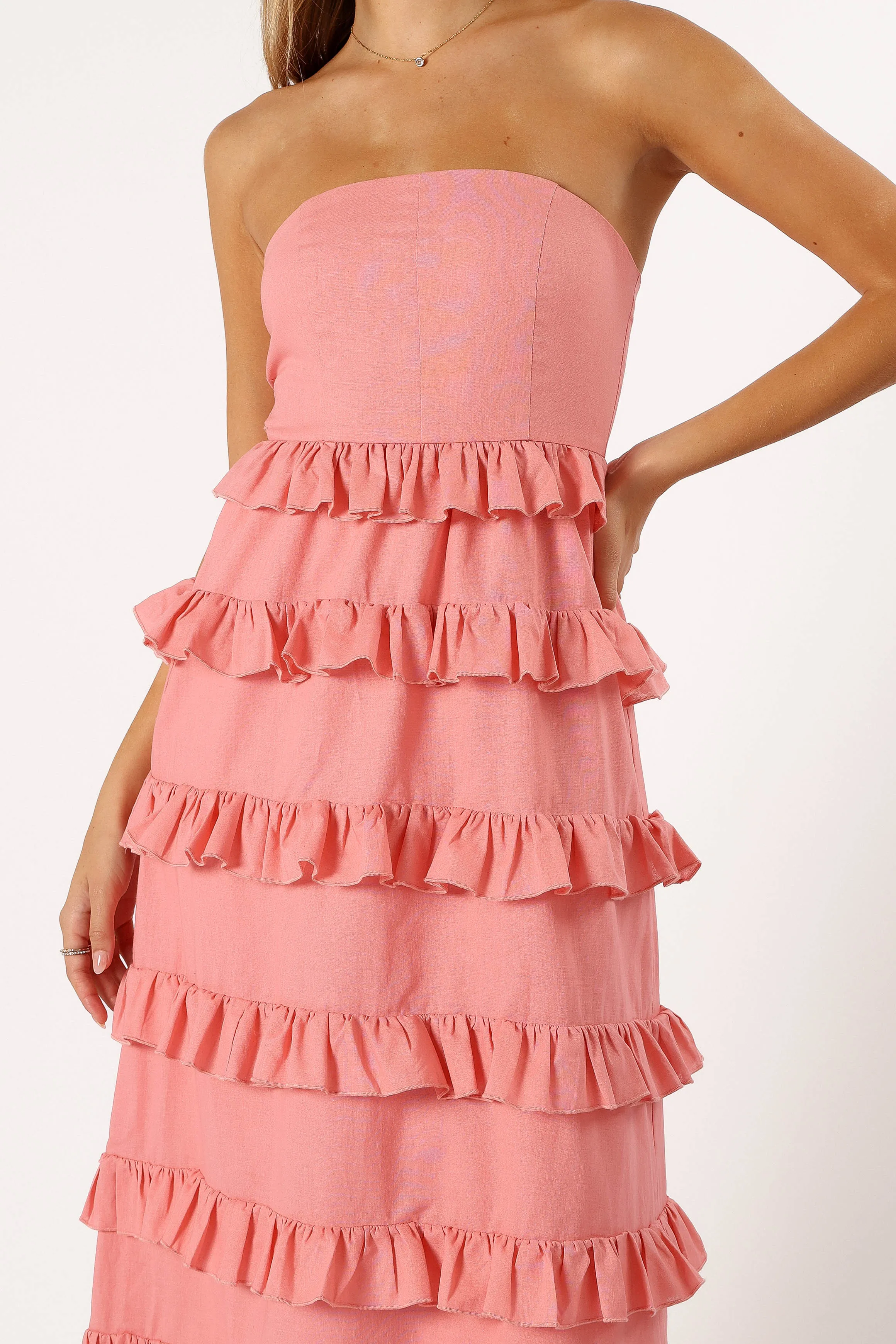 Gloria Strapless Maxi Dress - Coral Pink sold by Petal & Pup product image thumbnail 4