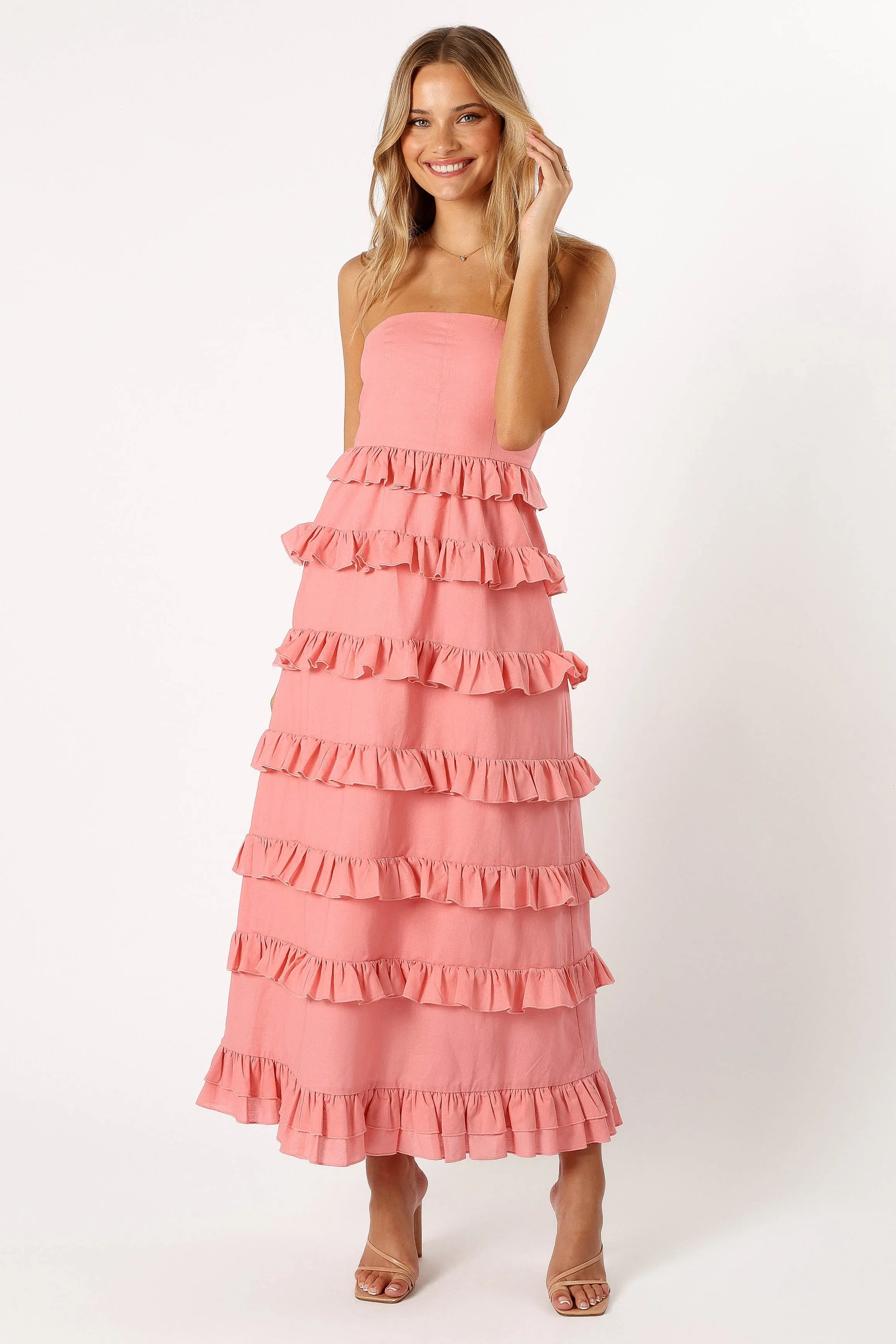 Gloria Strapless Maxi Dress - Coral Pink sold by Petal & Pup product image thumbnail 5
