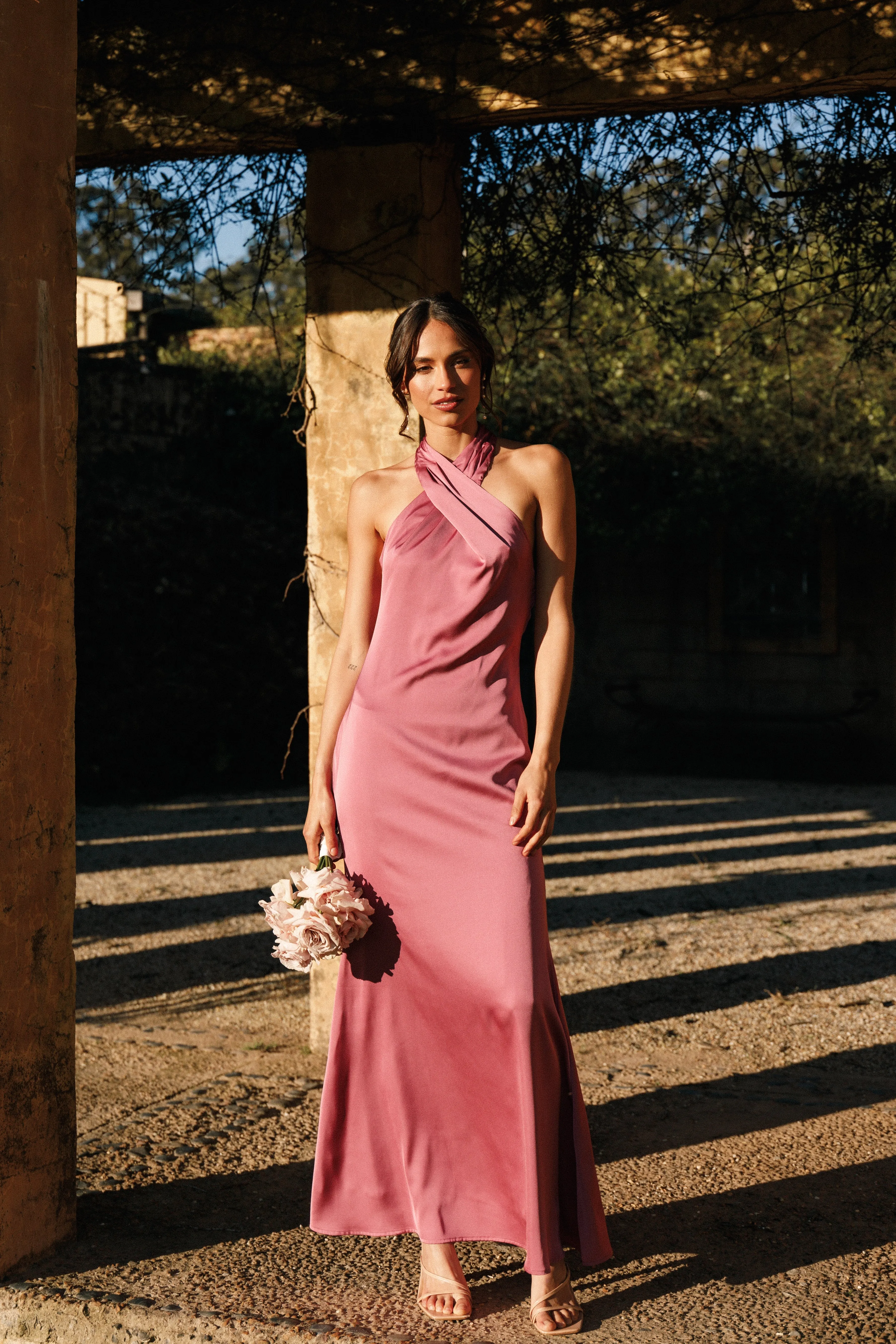 Mila Halterneck Maxi Dress - Dark Rose sold by Petal & Pup