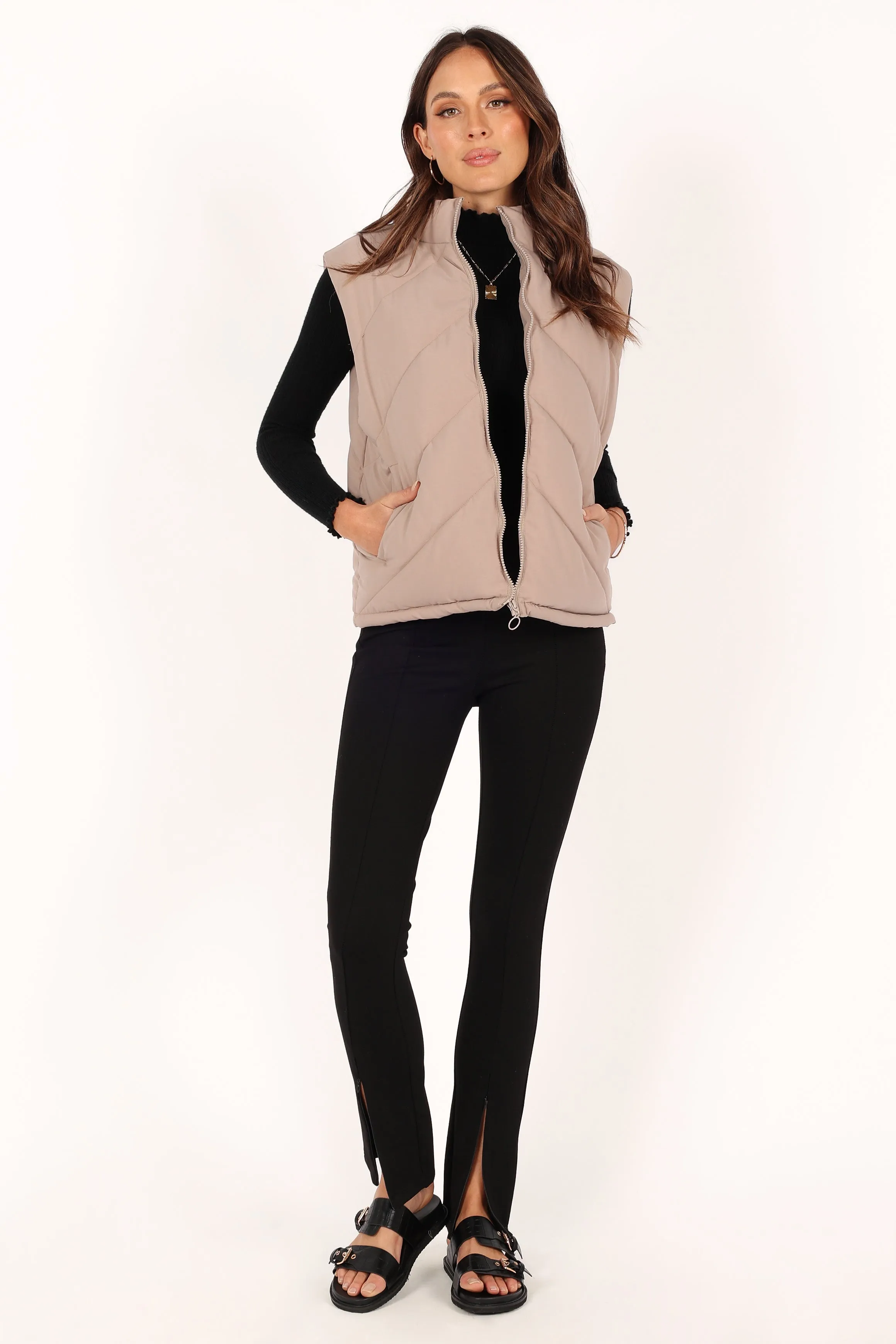Piper Chevron Quilted Puffer Vest - Beige sold by Petal & Pup product image thumbnail 3