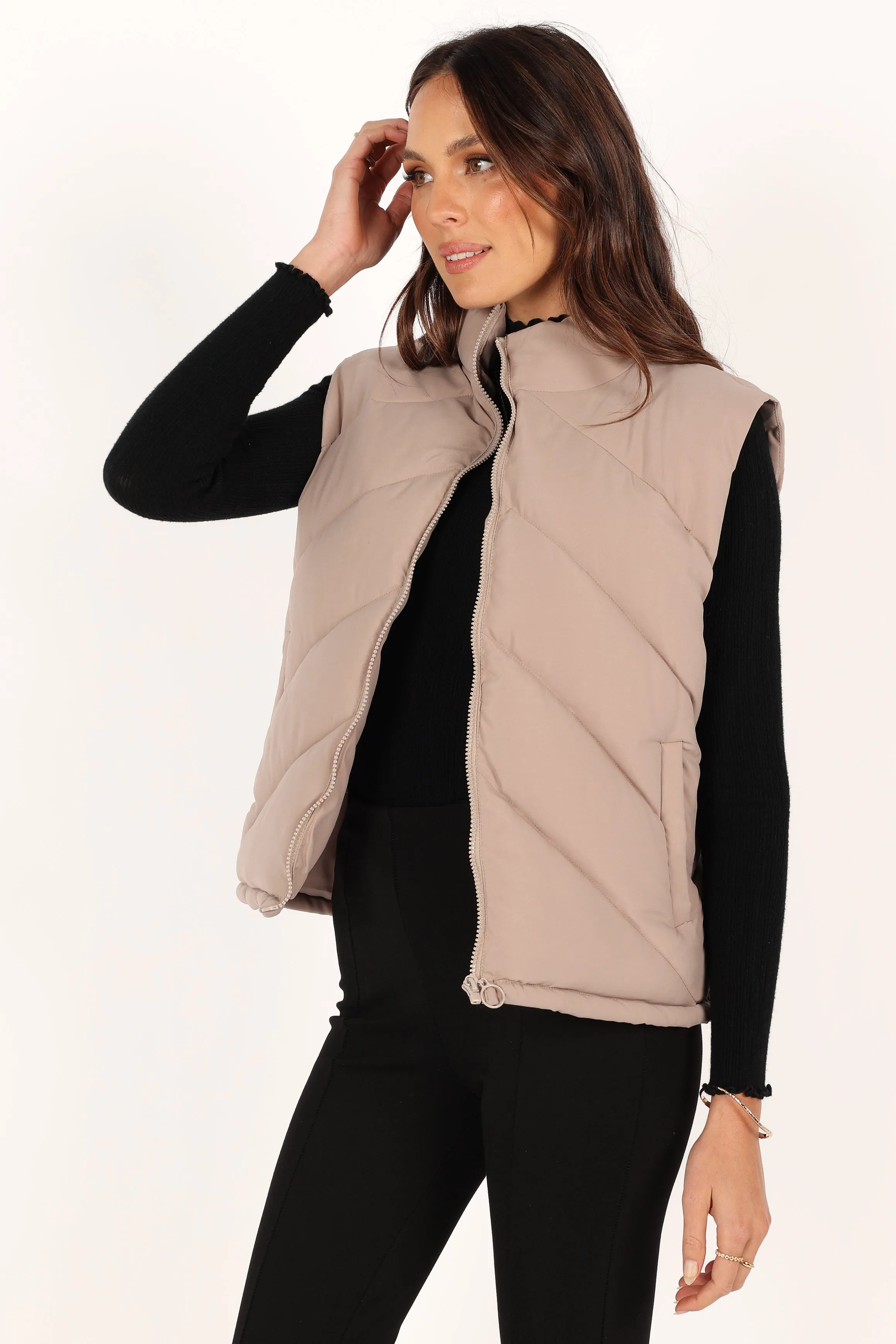 Piper Chevron Quilted Puffer Vest - Beige sold by Petal & Pup product image thumbnail 4