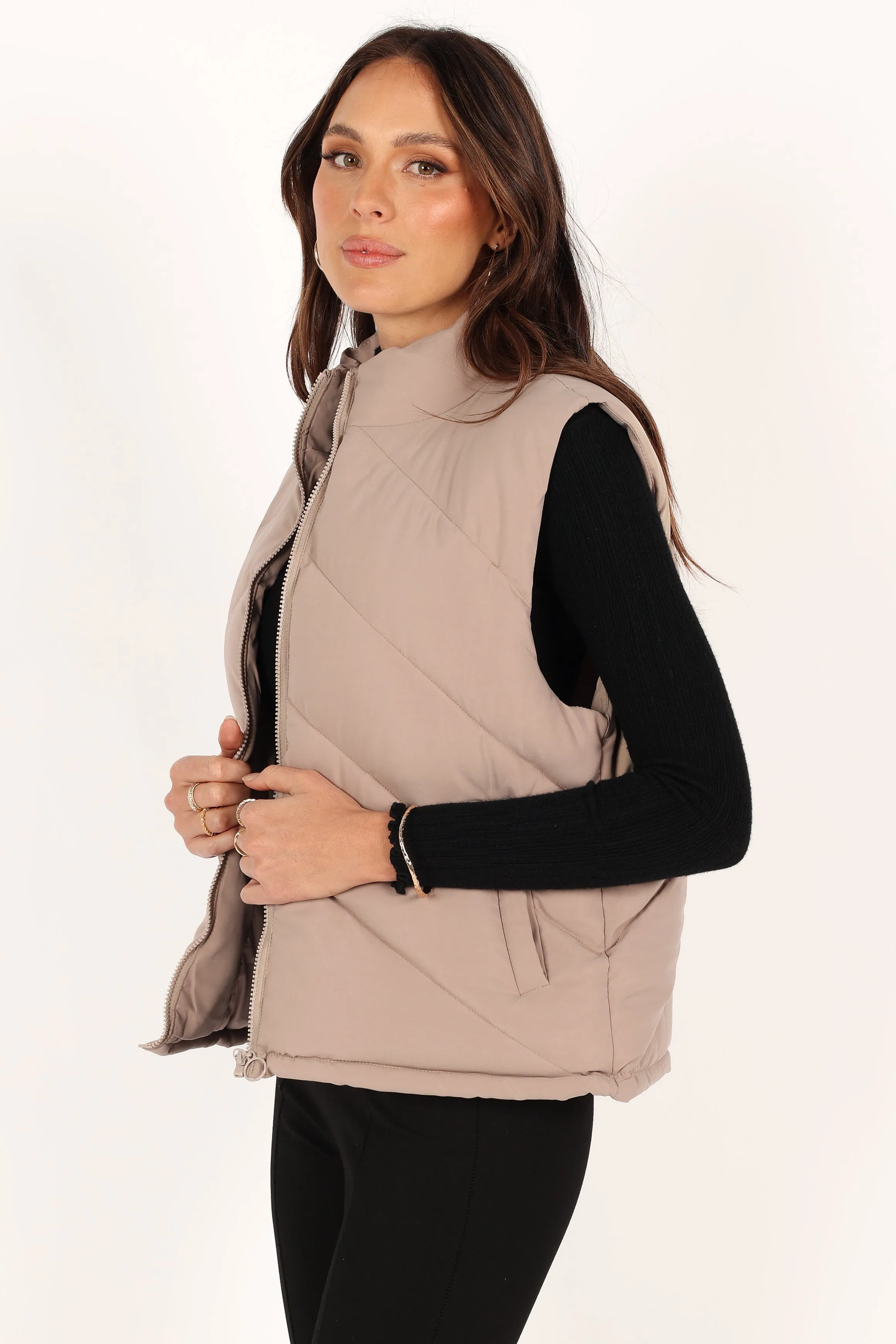Piper Chevron Quilted Puffer Vest - Beige sold by Petal & Pup product image thumbnail 5