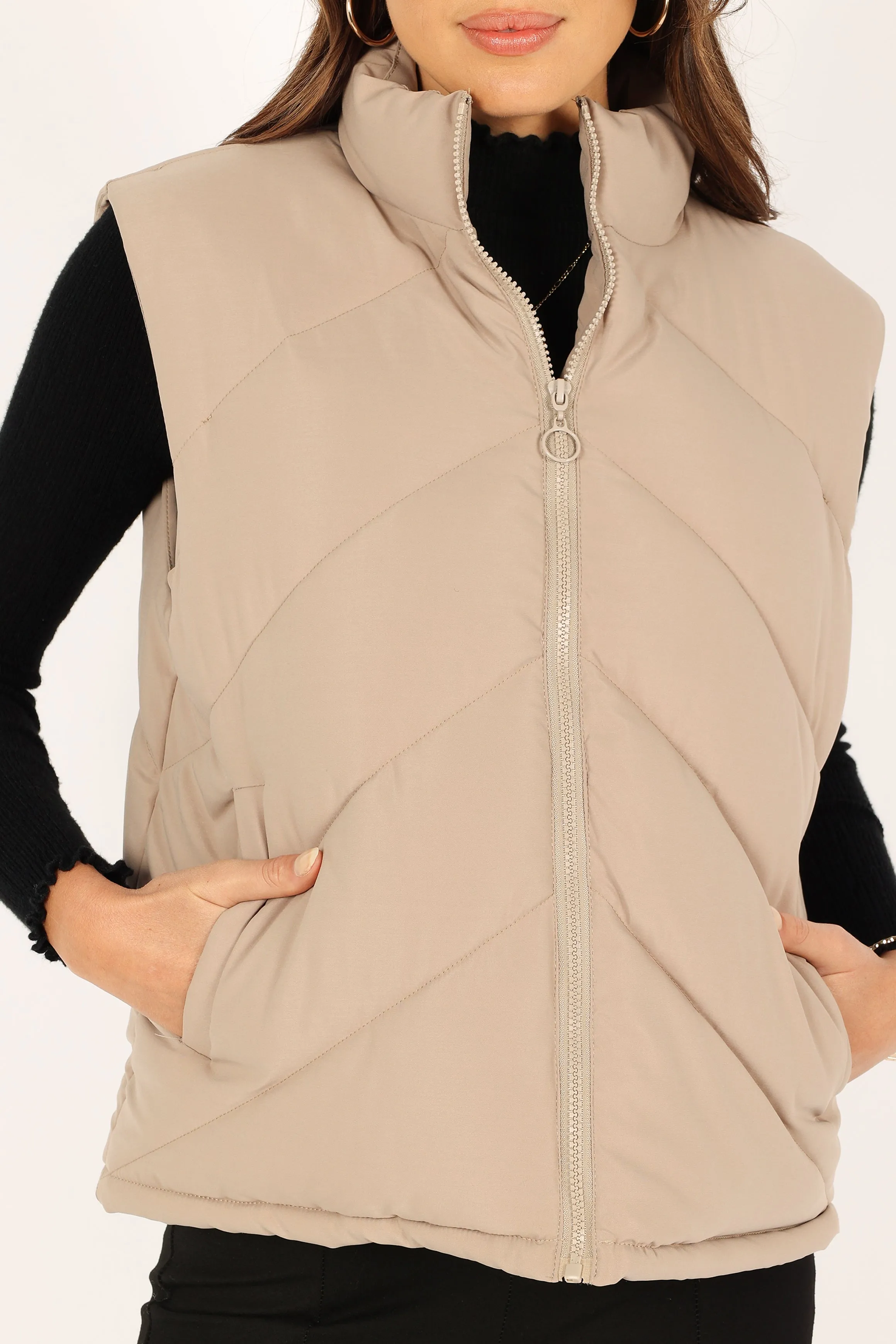 Piper Chevron Quilted Puffer Vest - Beige sold by Petal & Pup product image thumbnail 2