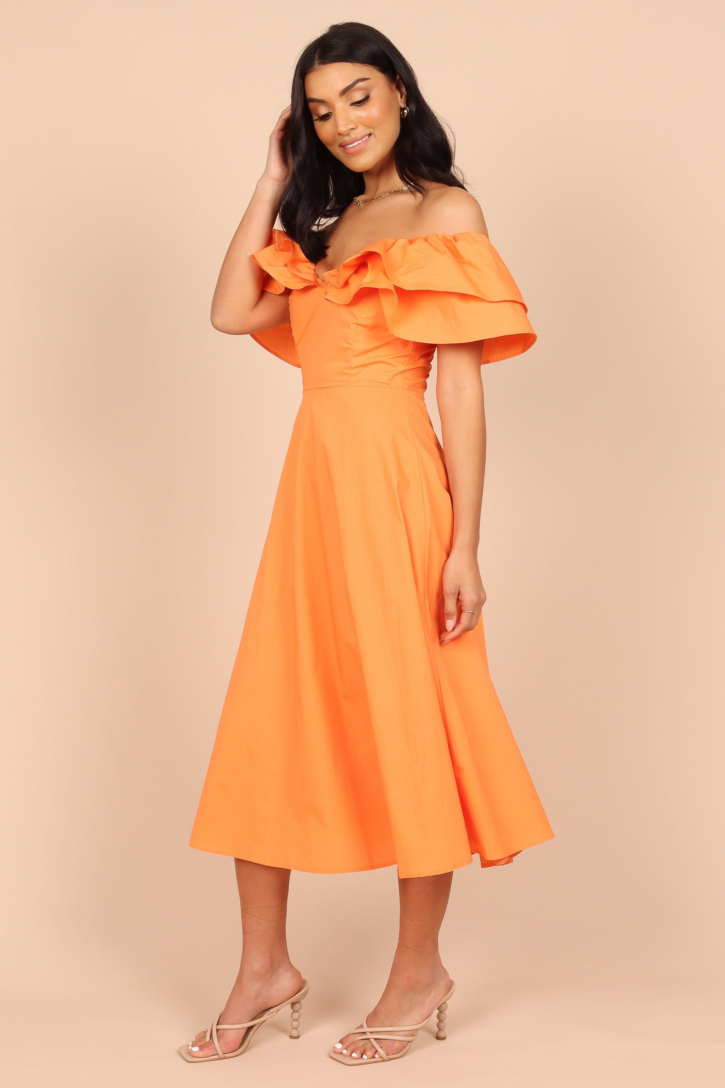 Cabo Frill Sleeve Midi Dress - Orange sold by Petal & Pup product image thumbnail 4