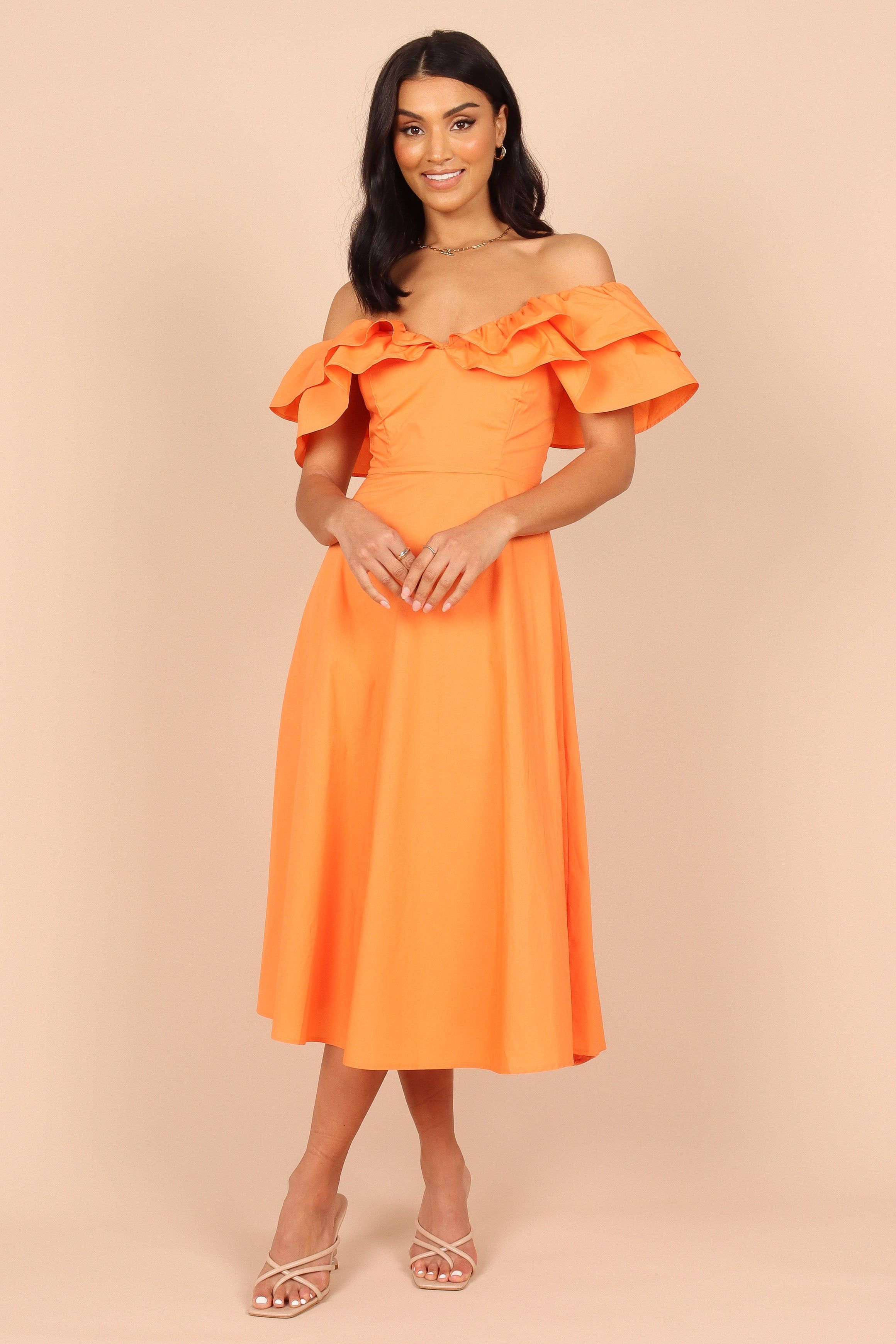 Cabo Frill Sleeve Midi Dress - Orange sold by Petal & Pup