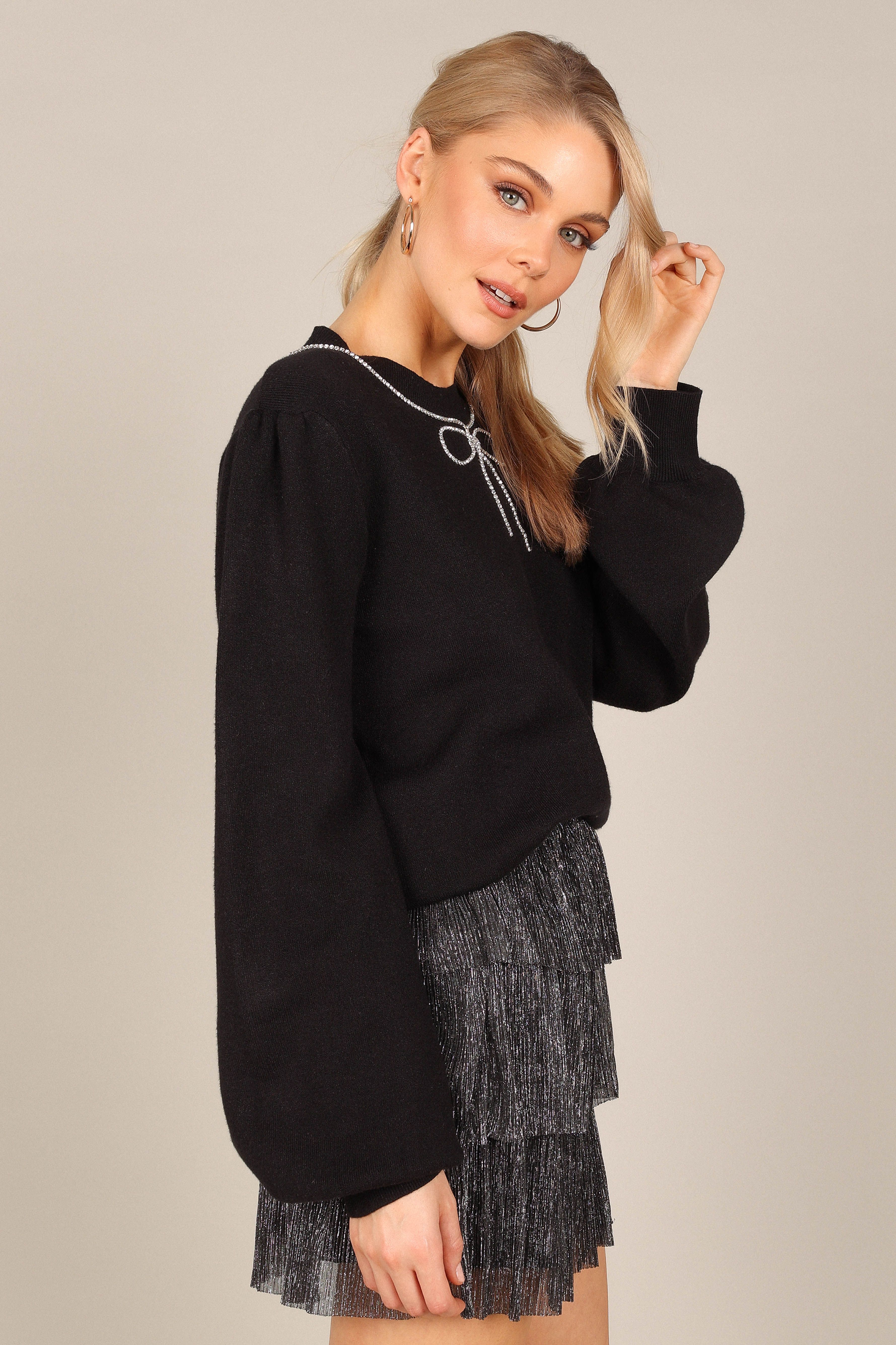 Taylor Rhinestone Bow Knit Sweater - Black sold by Petal & Pup product image thumbnail 4