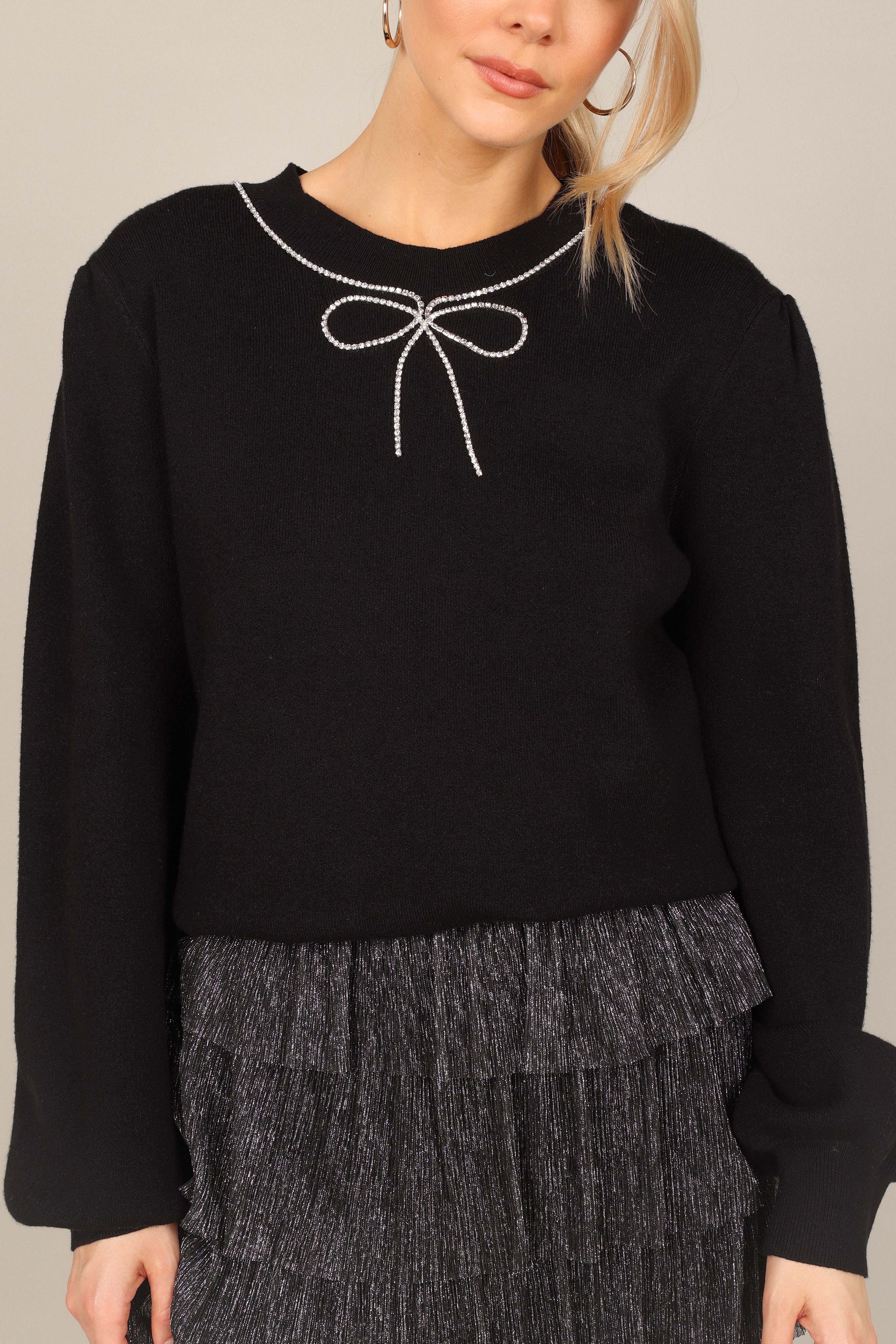 Taylor Rhinestone Bow Knit Sweater - Black sold by Petal & Pup product image thumbnail 3