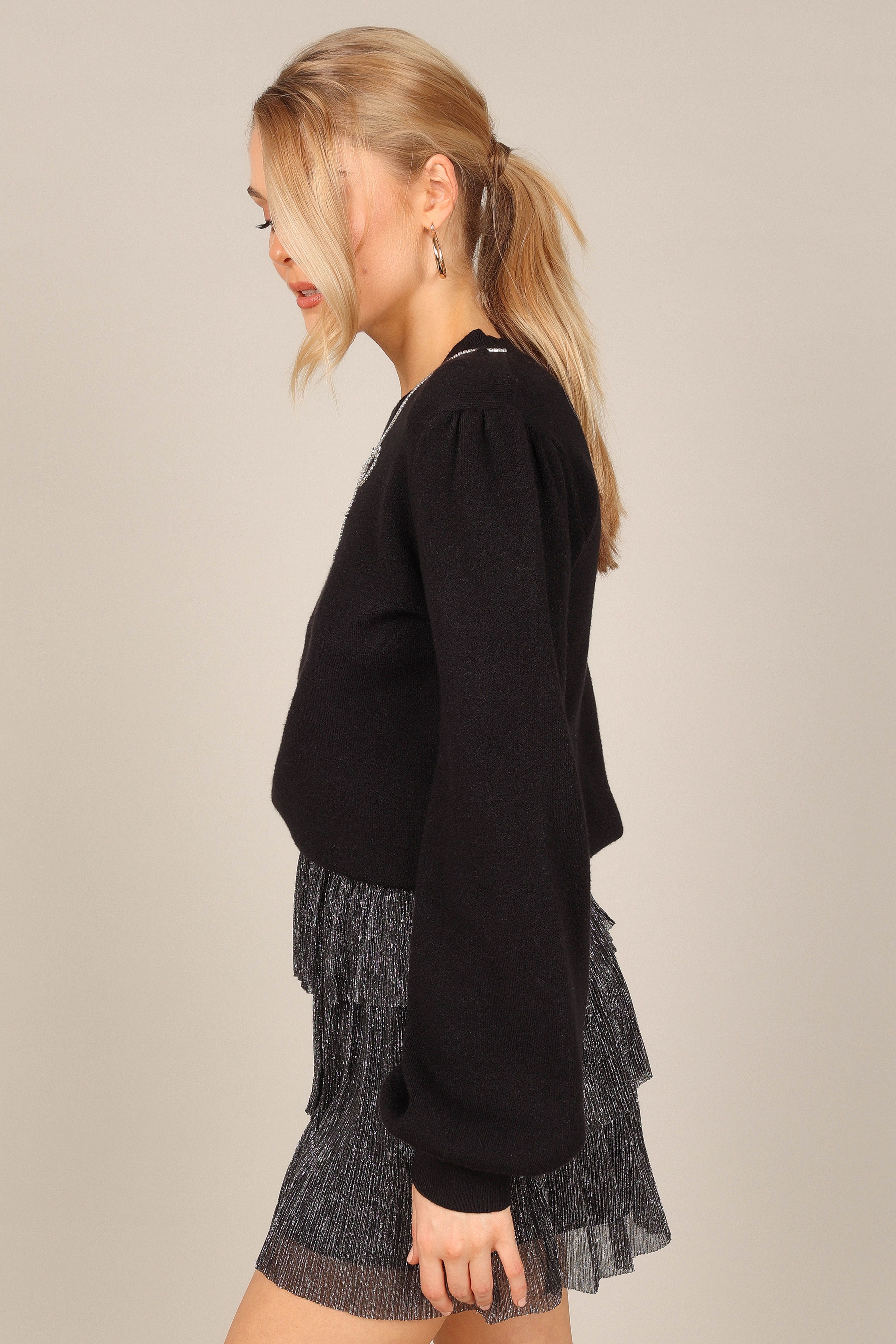 Taylor Rhinestone Bow Knit Sweater - Black sold by Petal & Pup product image thumbnail 5