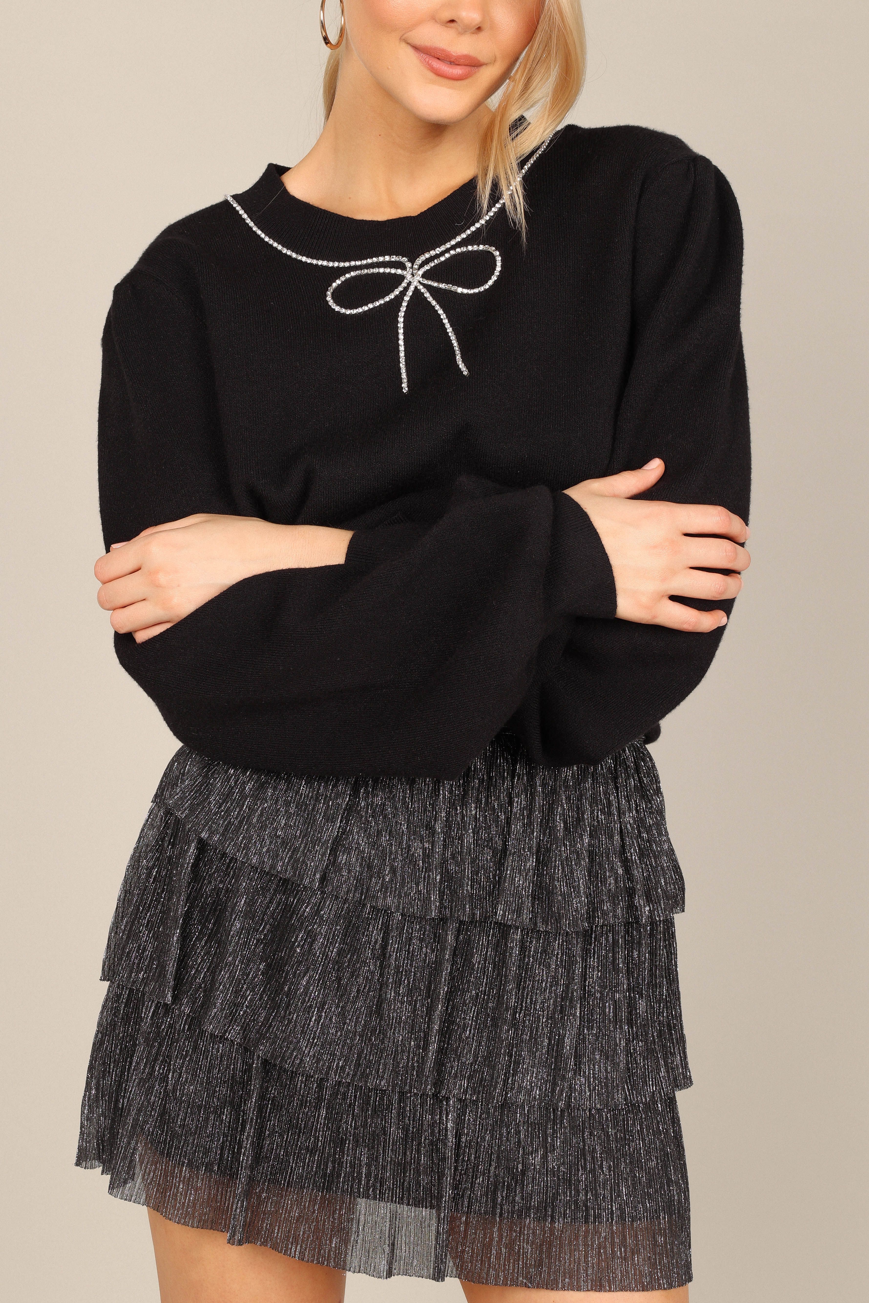 Taylor Rhinestone Bow Knit Sweater - Black sold by Petal & Pup product image thumbnail 6