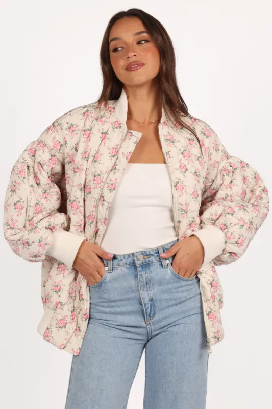 Yasmine Quilted Flower Jacket - Off White sold by Petal & Pup