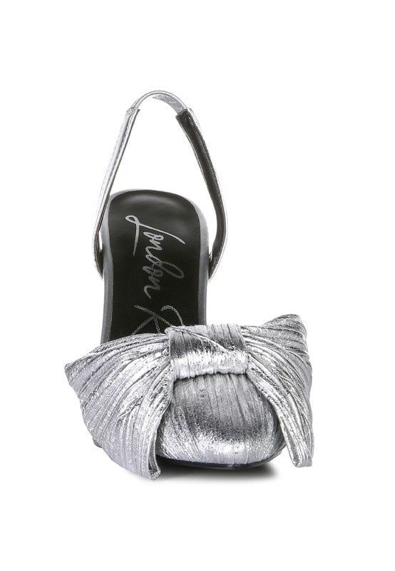 Kiki High Heeled Bow Slingback Sandals - Silver sold by Petal & Pup product image thumbnail 4