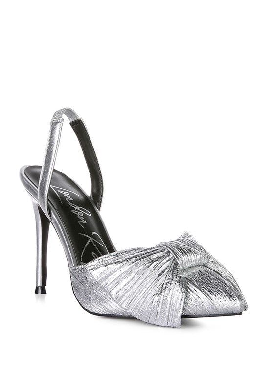 Kiki High Heeled Bow Slingback Sandals - Silver sold by Petal & Pup