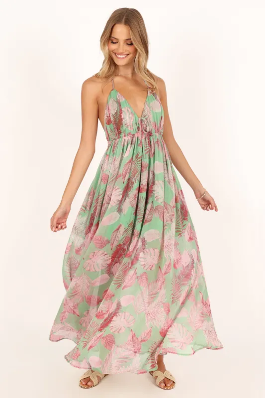 Ciara Halterneck Maxi Dress - Green Multi sold by Petal & Pup