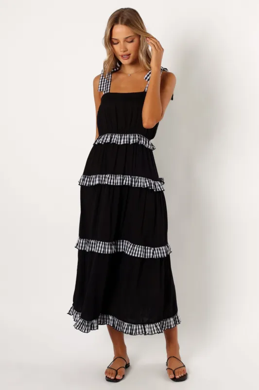 Chanty Tiered Midi Dress - Black Gingham sold by Petal & Pup