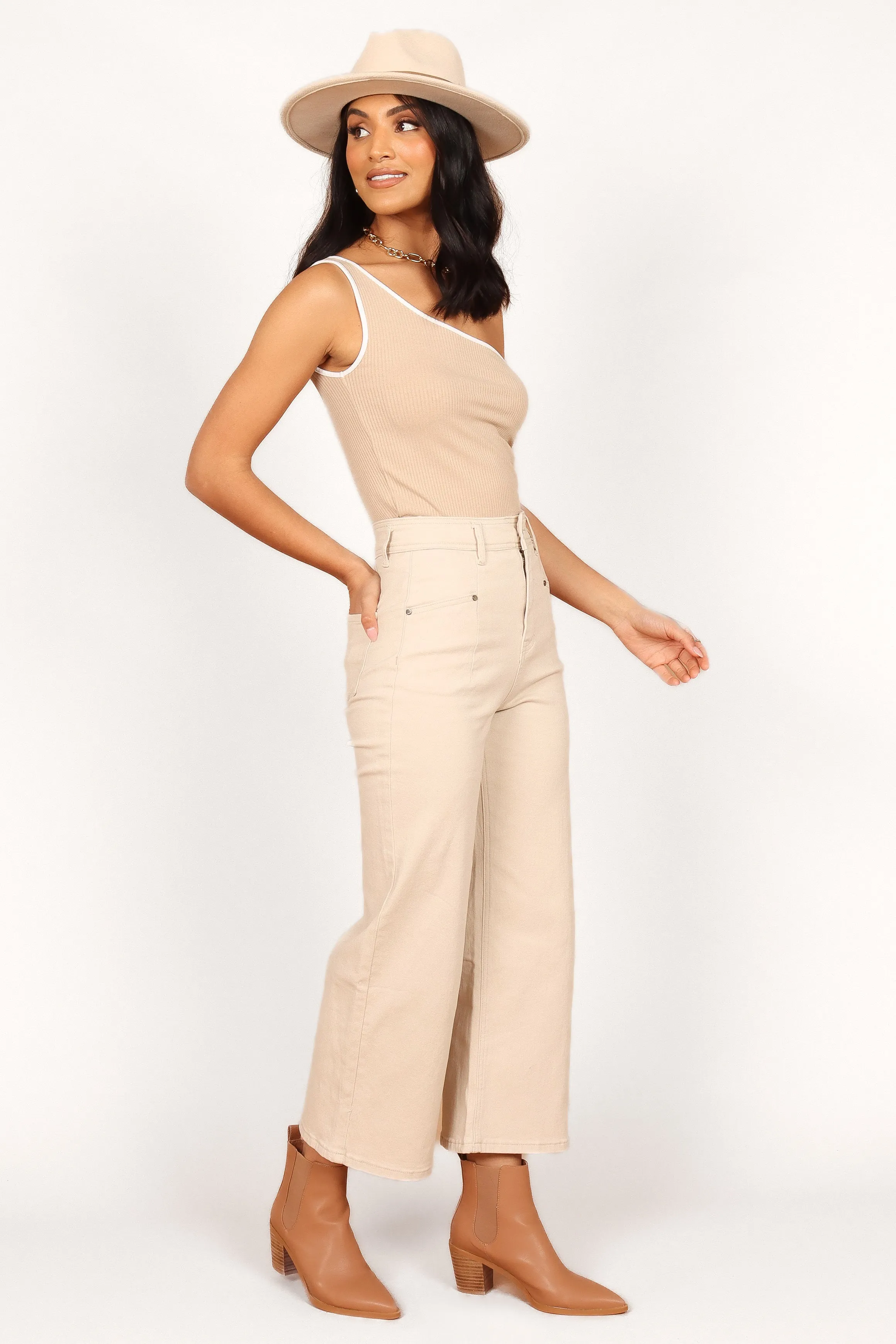 Georgette High Waisted Straight Leg Pants - Beige sold by Petal & Pup product image thumbnail 4
