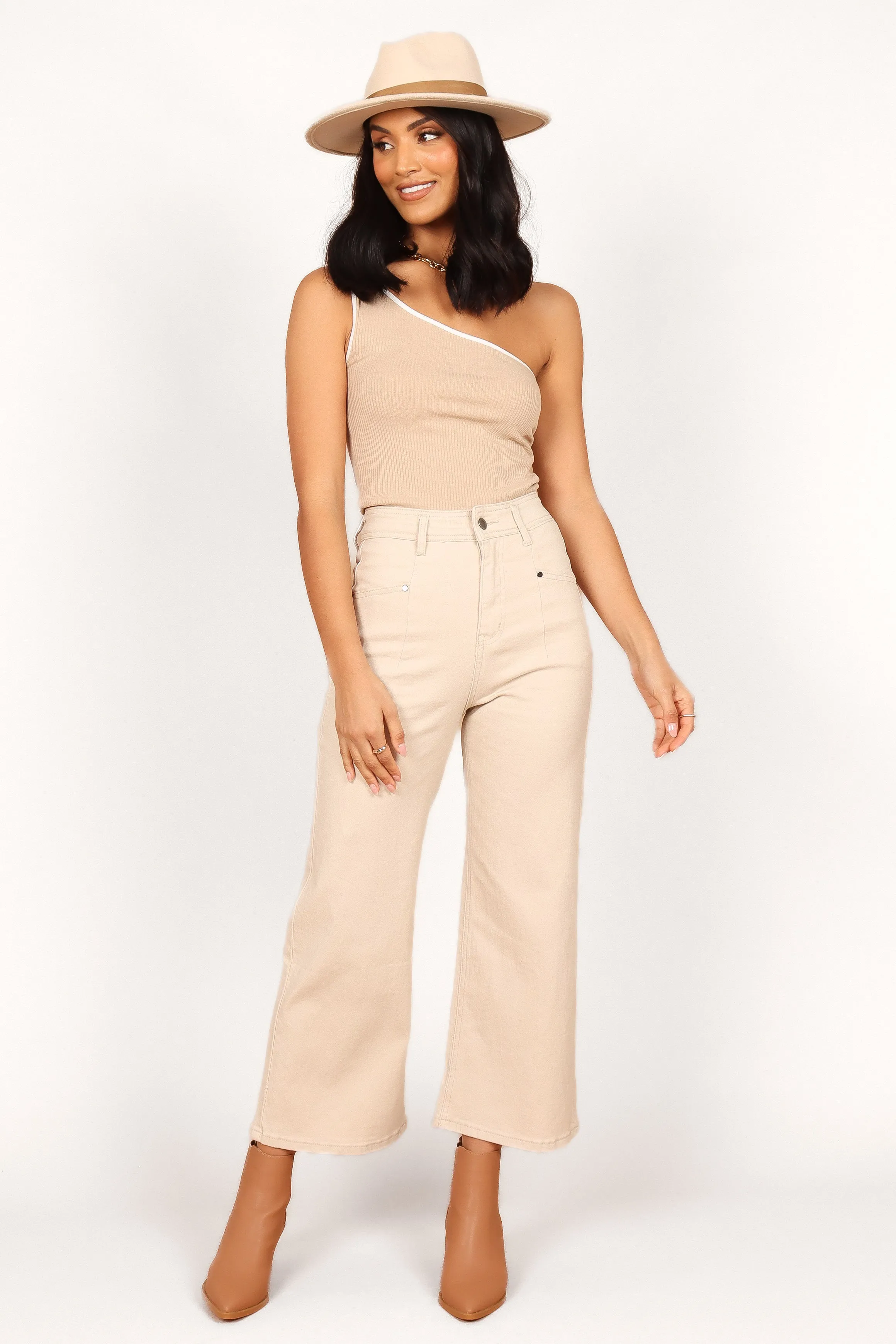 Georgette High Waisted Straight Leg Pants - Beige sold by Petal & Pup product image thumbnail 5